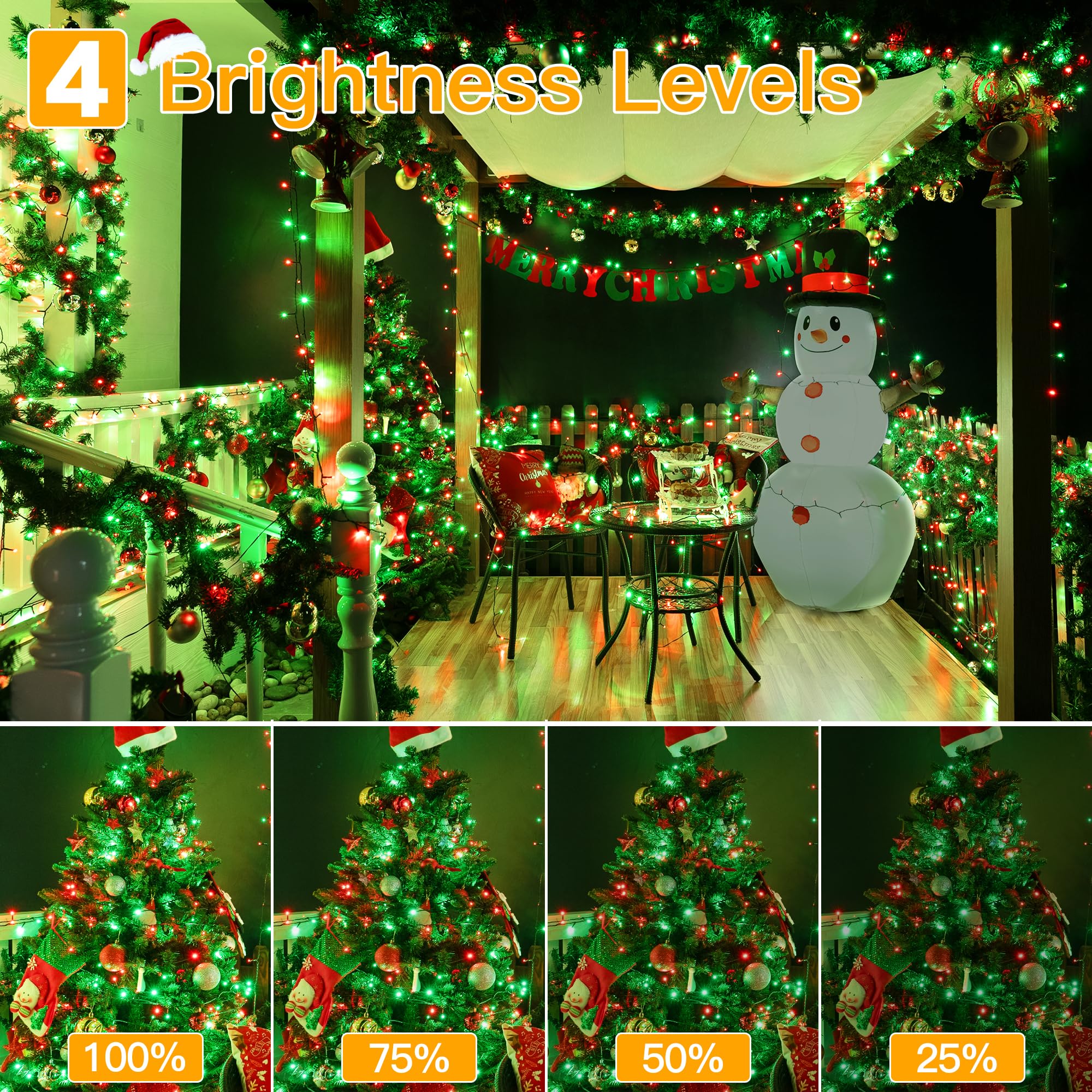 Ollny 400Led Christmas String Lights, 131Ft Red & Green, Waterproof, 8 Modes, Plug-In Fairy Lights For Indoor/Outdoor Holiday Decor