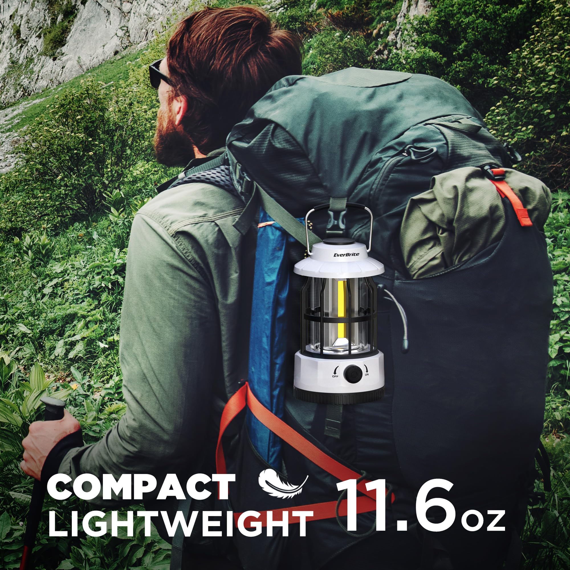EverBrite LED Camping Lantern - USB C Rechargeable, Stepless Dimming, Vintage Design, White, Model E041036AE