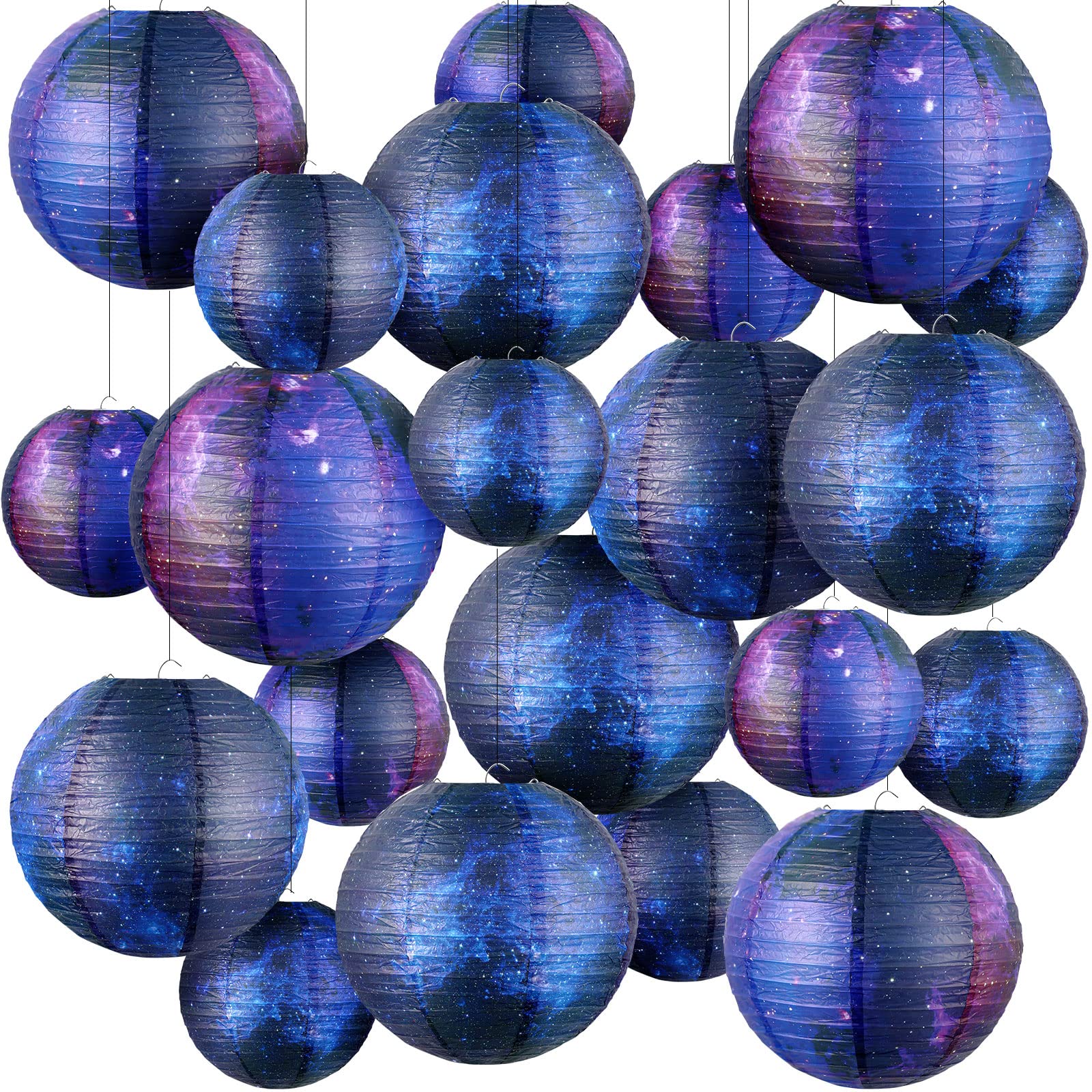 Hortsun Galaxy Print Paper Lanterns - 20 Pack, Space Themed Hanging Decor For Parties