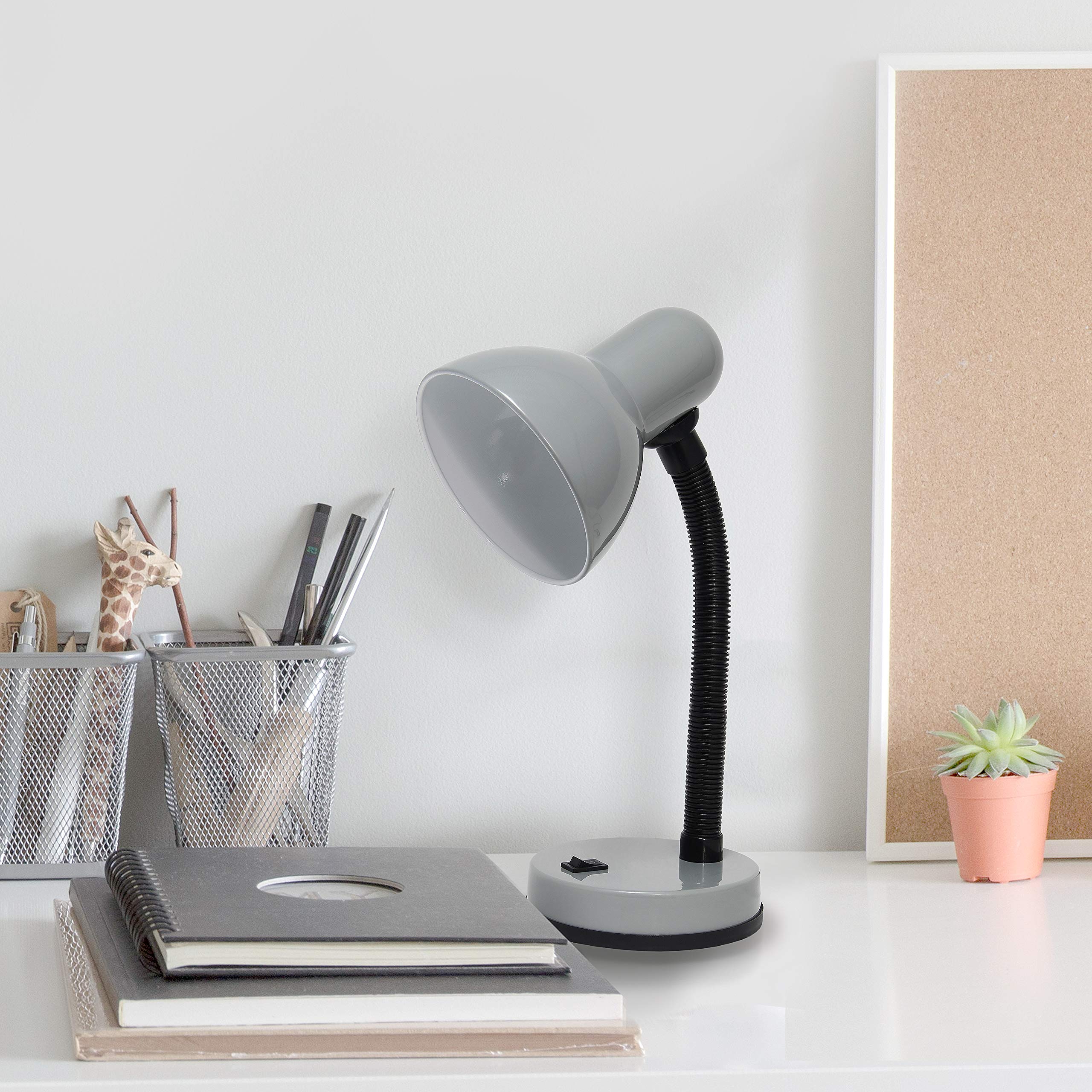 Simple Designs Ld1003-Slv Basic Metal Desk Lamp With Flexible Hose Neck For Office, Living Room, Bedroom, College Dorm, Bookshel