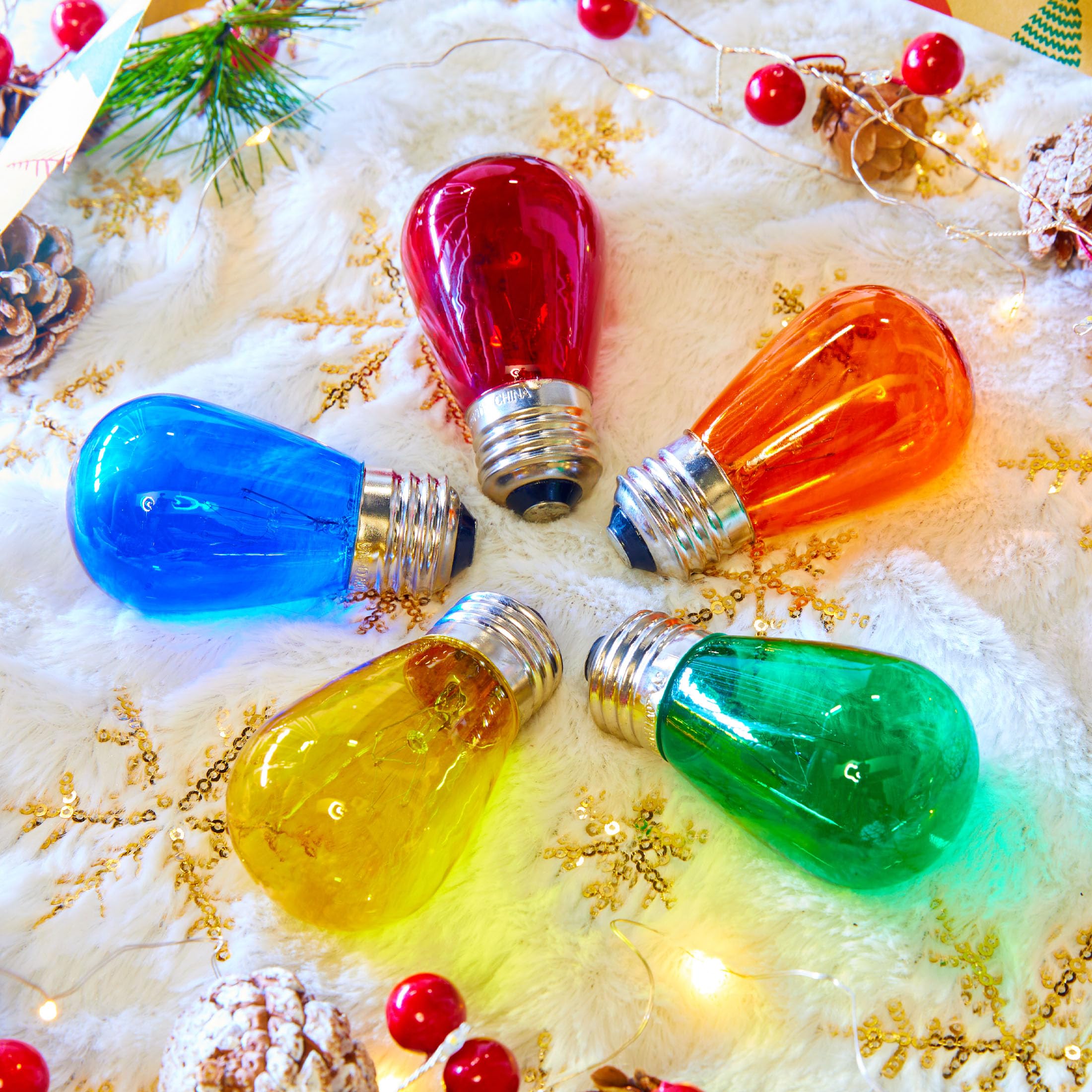 Minetom S14 Vintage Christmas Bulbs, 20 Pack, 11W Waterproof Multi-Color Edison Bulbs for Indoor/Outdoor Decoration