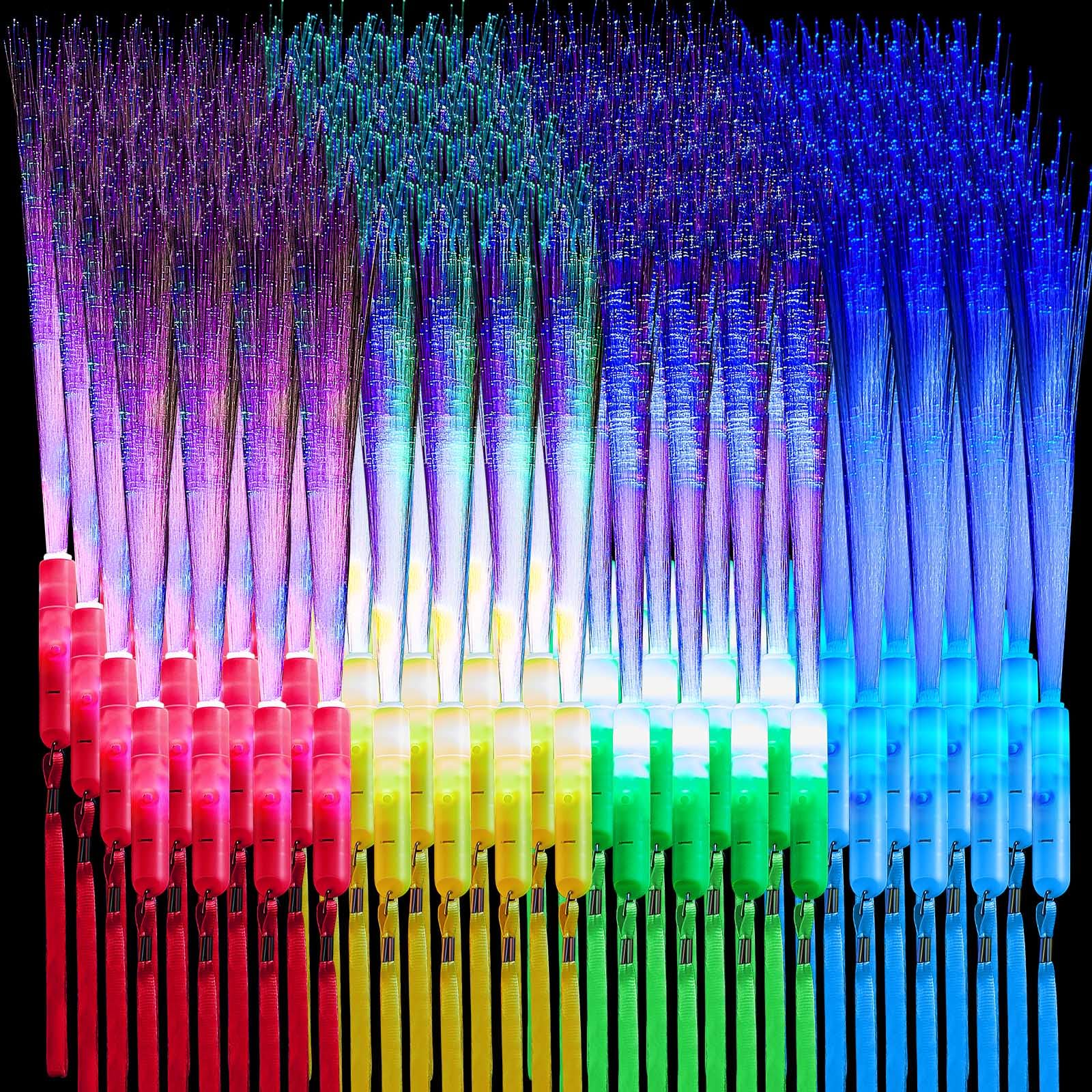 Lewtemi 300 Pcs Fiber Optic Wands Bulk Light up Glow Stick Fiber Optic Sticks Glow in The Dark Party Supplies LED Colorful Flash