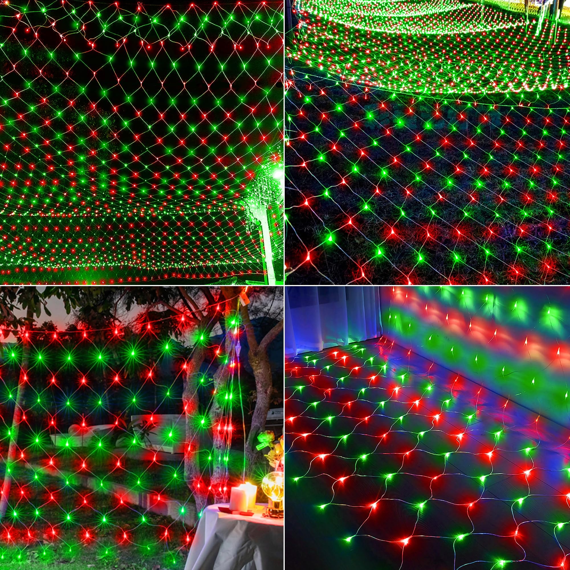 198 Led Christmas Net Lights Plug In  9.8 Ft X 6.6 Ft Red Green Waterproof Net Lights Outdoor  8 Twinkle Modes Mesh Fairy Light For Xmas Tree Bush Garden Ceiling Holiday Decoration