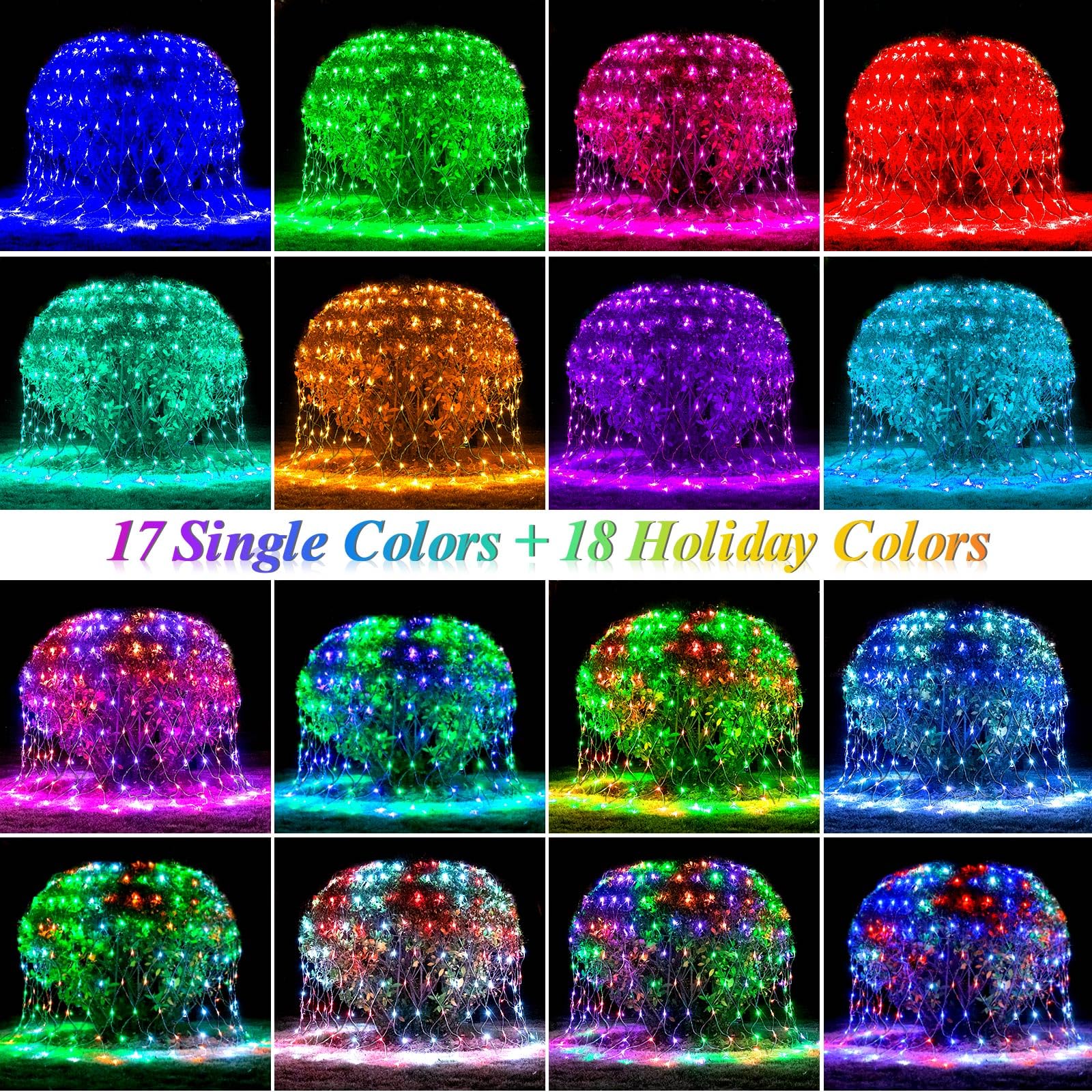 204 Led Net Lights  35 Colors Changing Christmas Net Lights Outdoor  9.8Ft X 6.6Ft Connectable Bush Mesh Light Clear Wire For Halloween Christmas Tree Holiday Wedding Party Gazebo Patio Decor