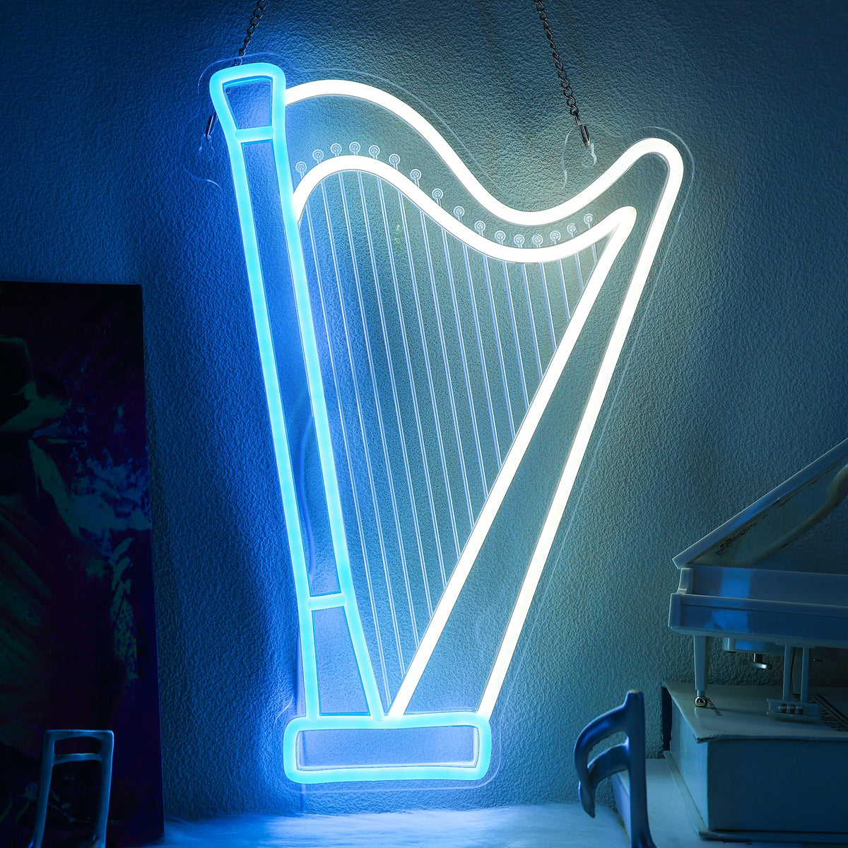 CoolGift Mart Harp Neon Sign, Dimmable LED Harp Room Decor Light with ...