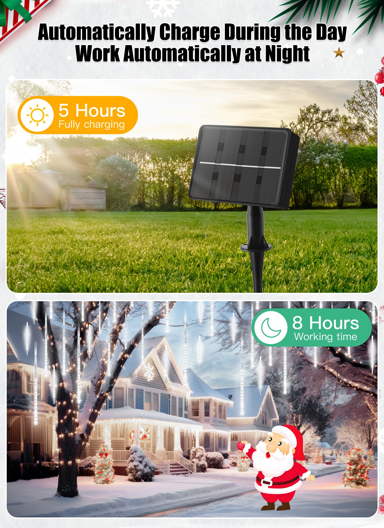 Minetom Solar Meteor Shower Icicle Lights,20 Tubes 480 Led Solar Christmas Lights Outdoor Waterproof, Cascading Lights Falling R