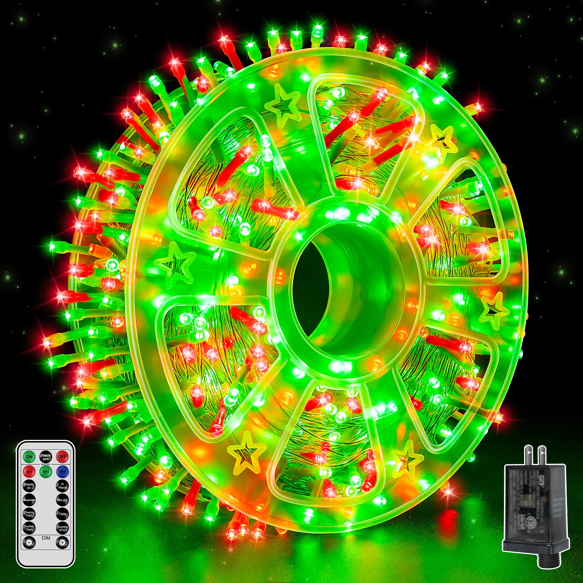 Guhope 600 Led Christmas String Lights - 98Ft Waterproof Remote & Timer, Dimmable Fairy Lights For Indoor/Outdoor Red And Green Decorations