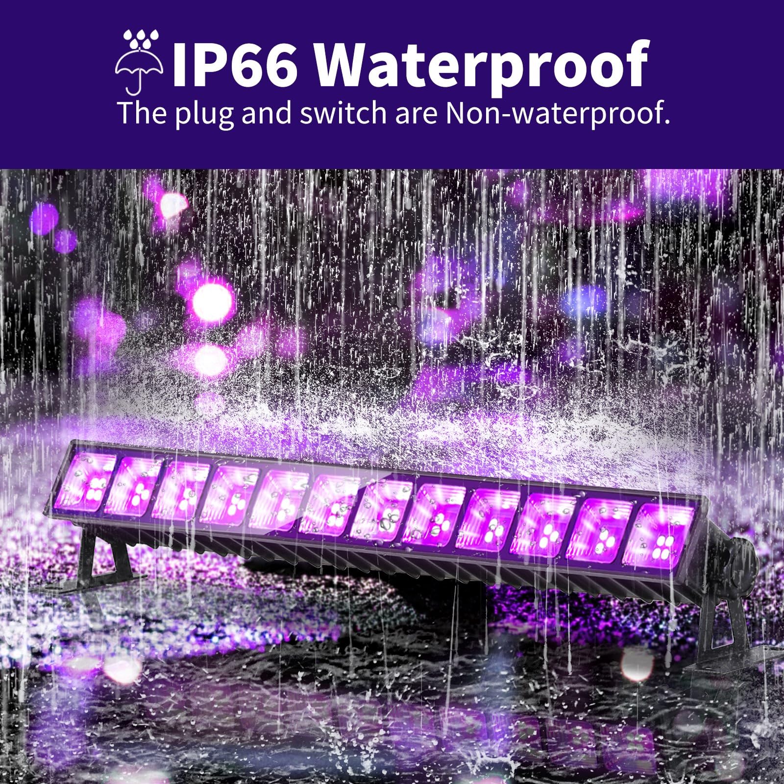 40W Led Black Light Bar, Blacklight With 6Ft Cord & Switch, Ip66 Waterproof Black Lights For Glow Party, Halloween, Birthday, Body Paint, Bedroom, Classroom, Each Light Up 24X24Ft, 1 Pack