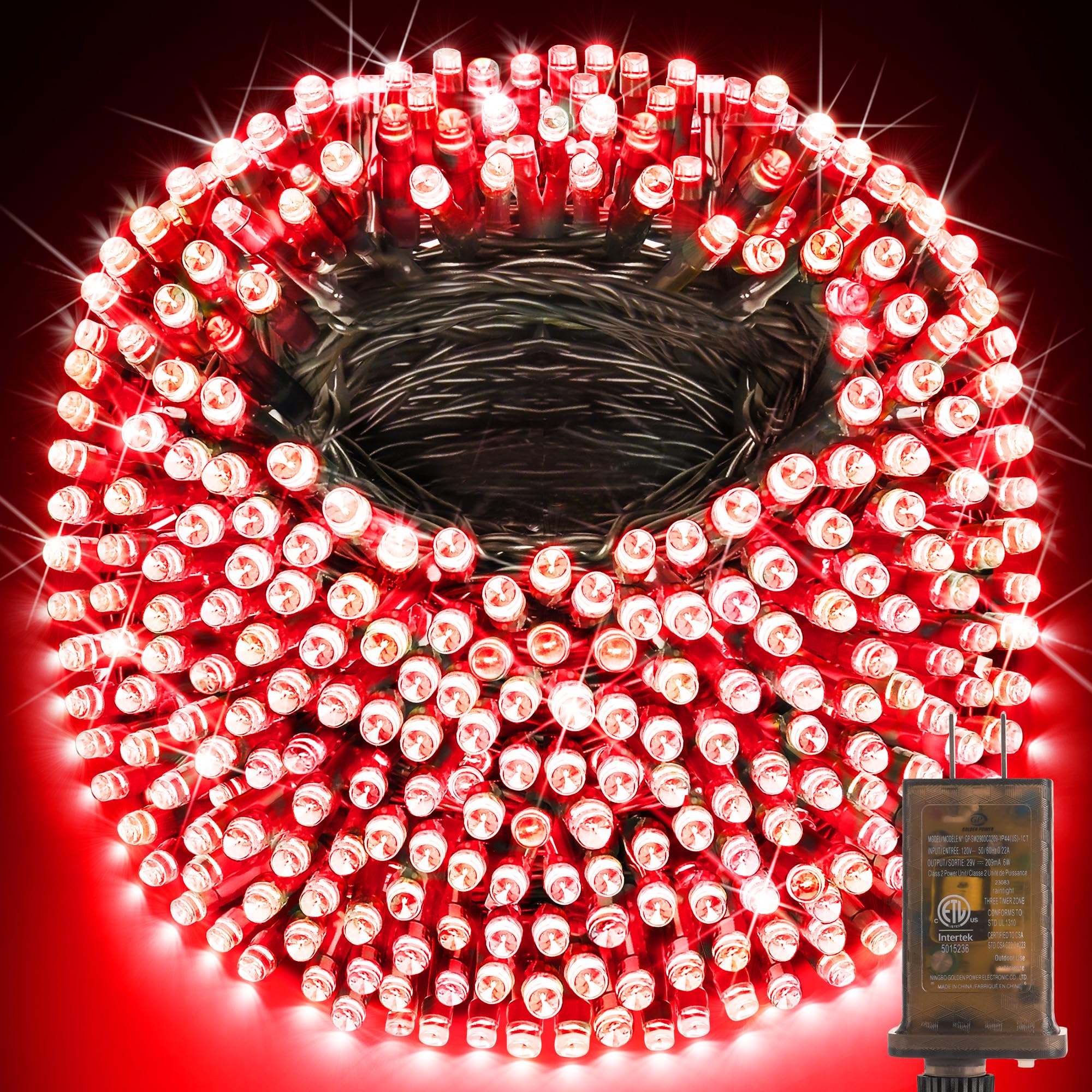 KNONEW 1000 LED Christmas String Lights, 403FT Green Wire, Waterproof, 8 Modes, Red, Model KN-1000-LIG168-01
