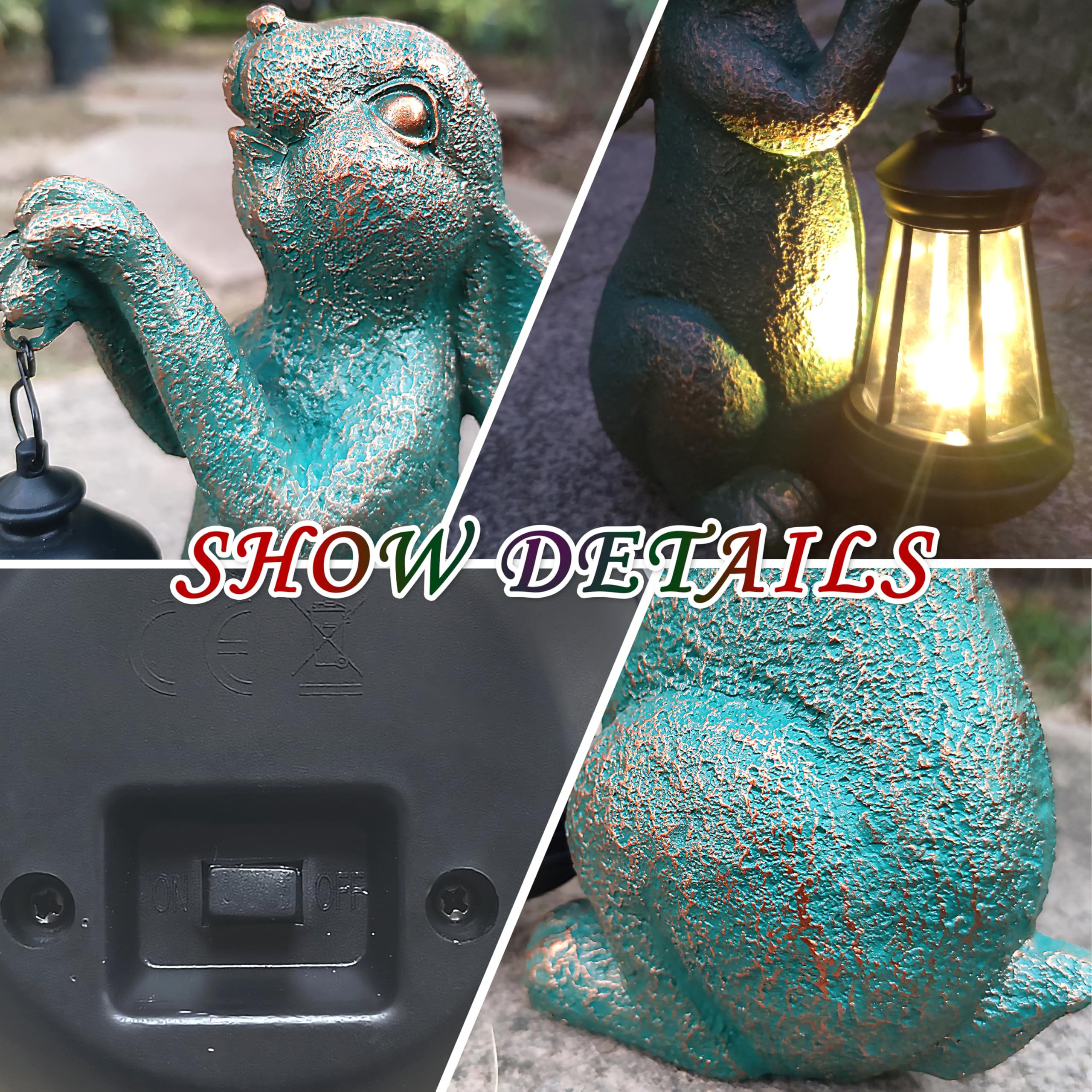 Joybee Garden Statues Rabbit With Solar Lantern Outdoor Decor-Rabbit Solar Figurines Lights Decorations For Patio Yard Lawn Orna