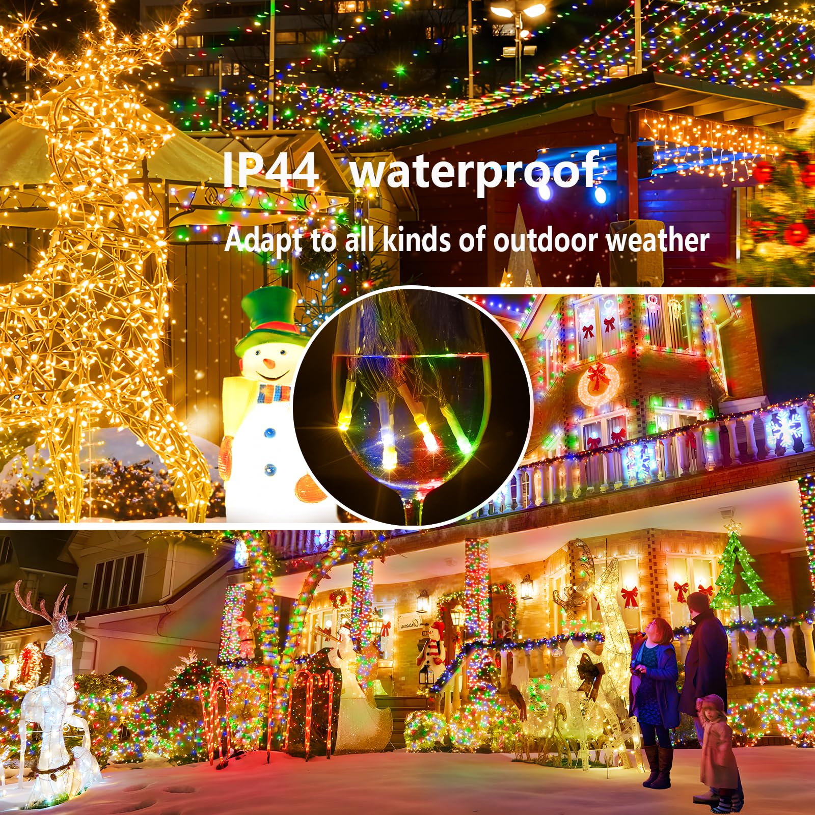 Sauirs 197Ft 500 Led Multicolor Christmas String Lights, Waterproof, 8 Modes, Timer - Indoor/Outdoor