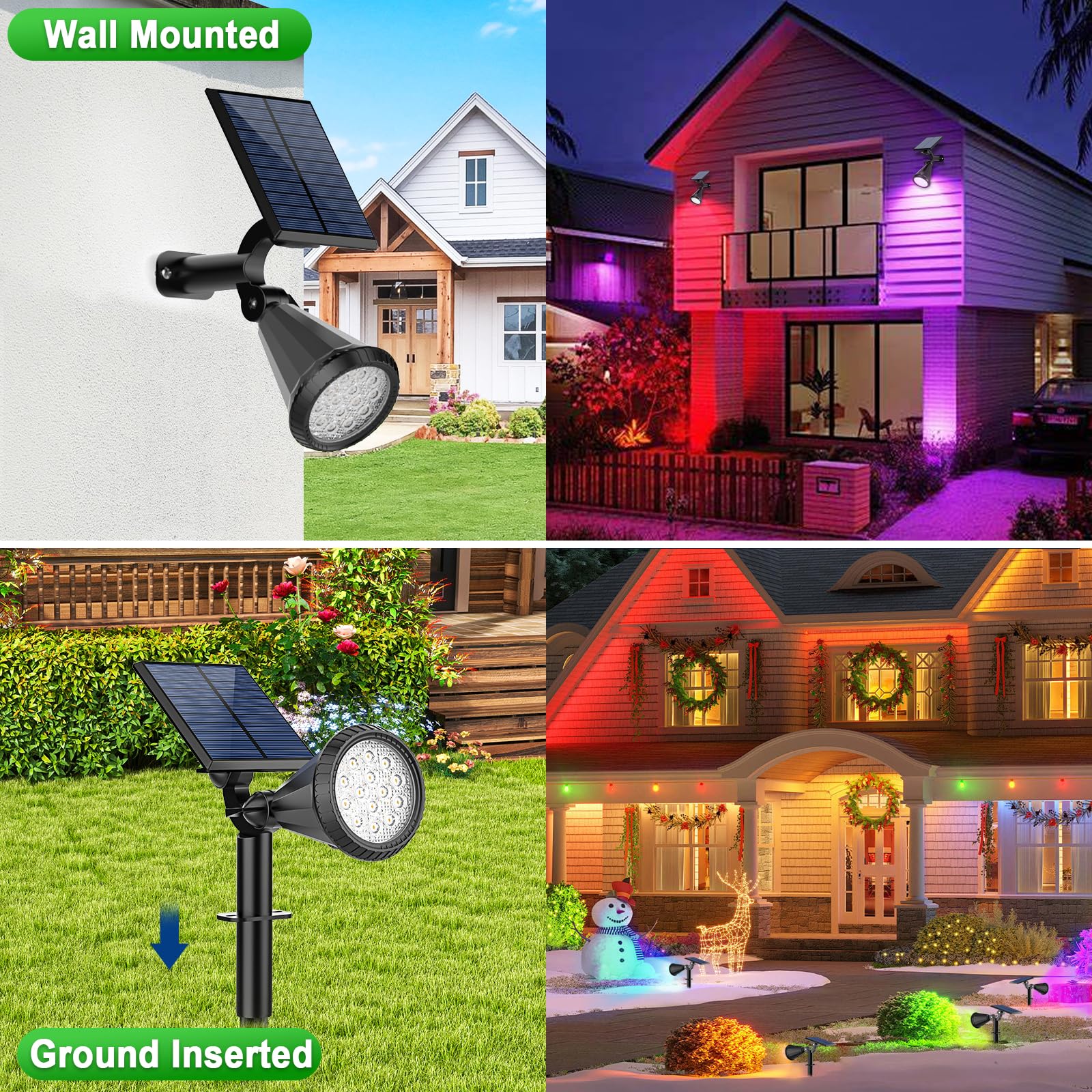 Tadyreal Color Changing Solar Spot Lights Outdoor Waterproof 180 Adjustable Colored Rgb Solar Powered Landscape Lights For Yard