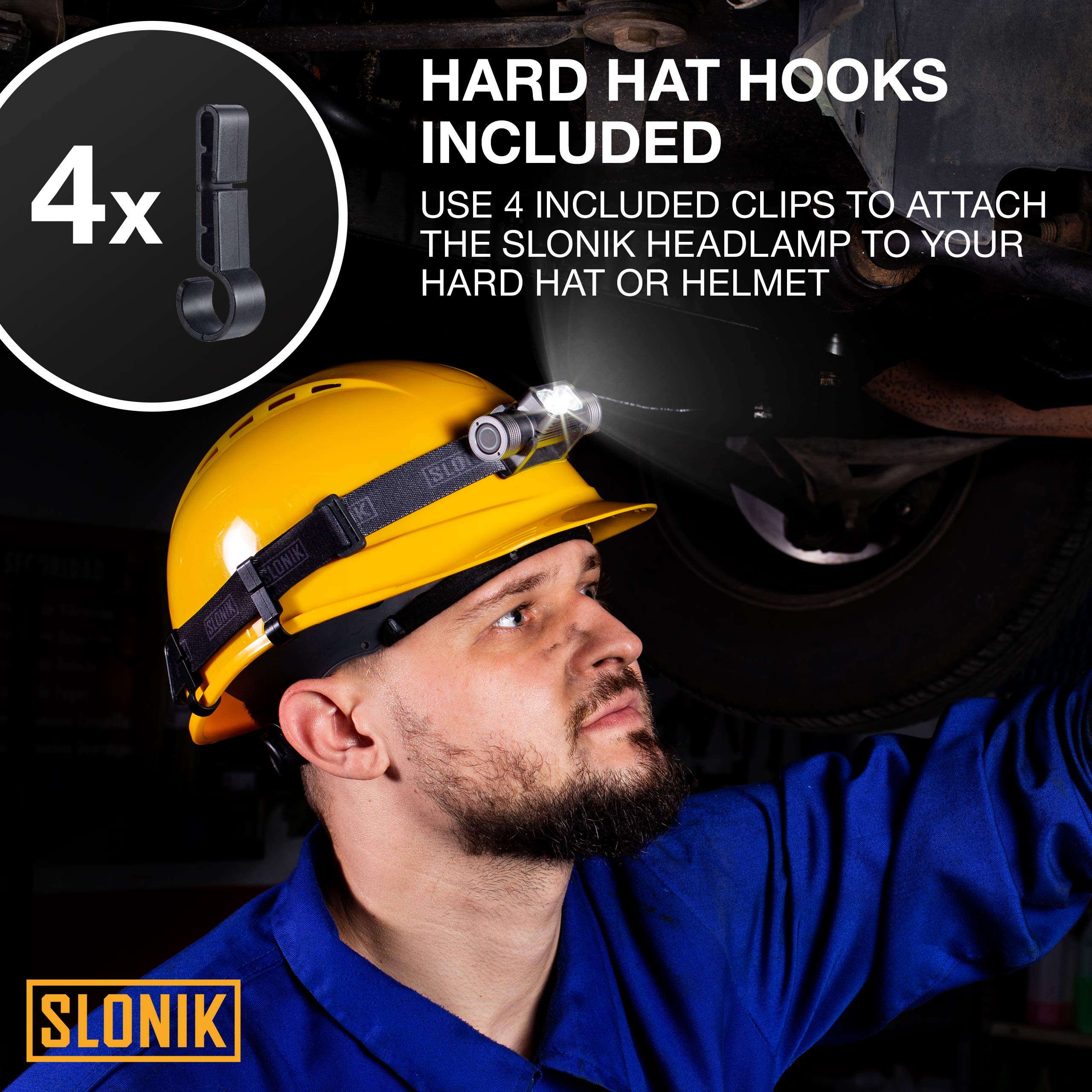 SLONIK Rechargeable Headlamp - 1000 Lumens LED Flashlight, Lightweight, IPX4 Waterproof, Camo, Model SLK-HD-10W-G2-TA