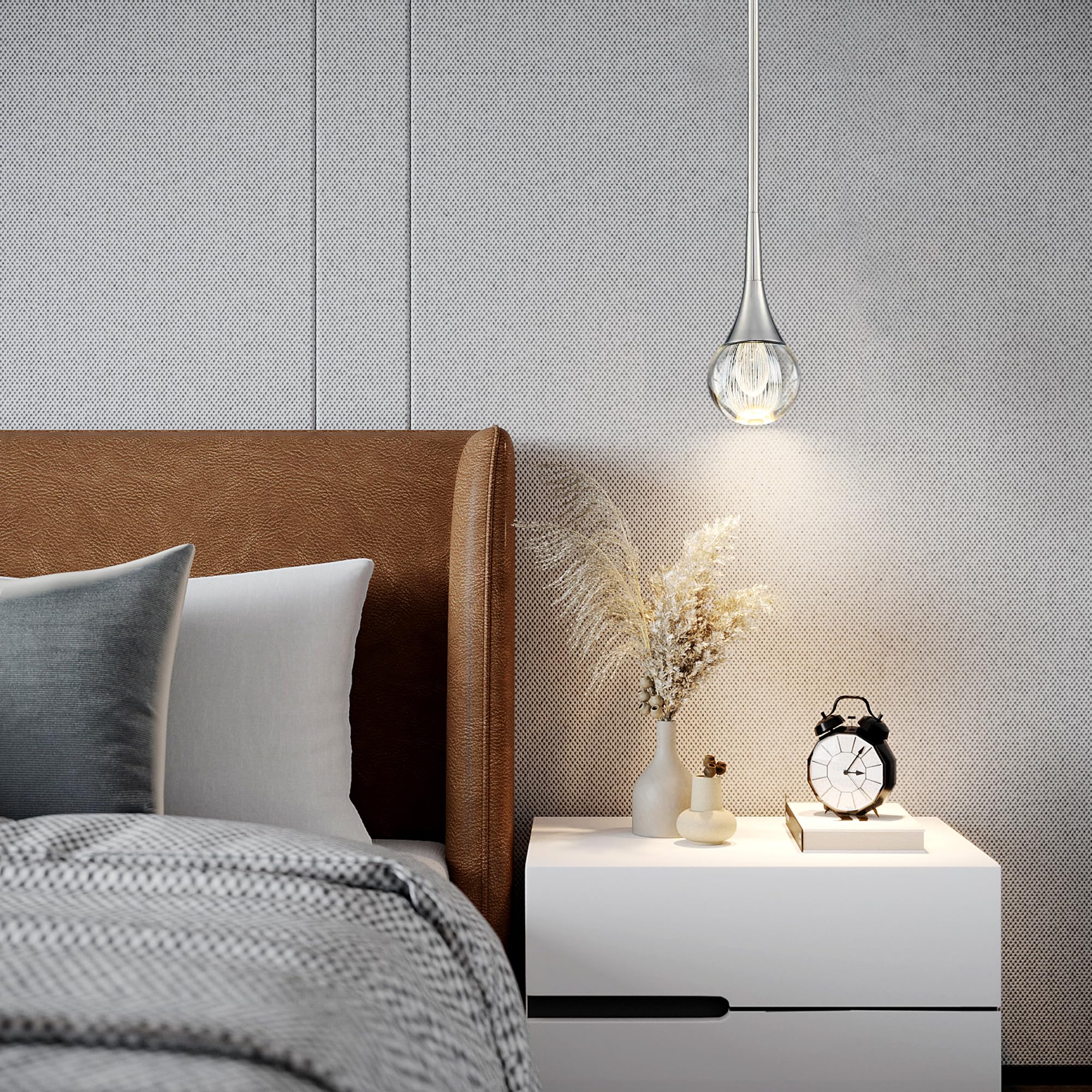 Eanloly 1-Pendant Lights Kitchen Island, Silver Globe Crystal Ceiling Hanging Light Fxitures, Led Raindrop Light Fixtures Metal