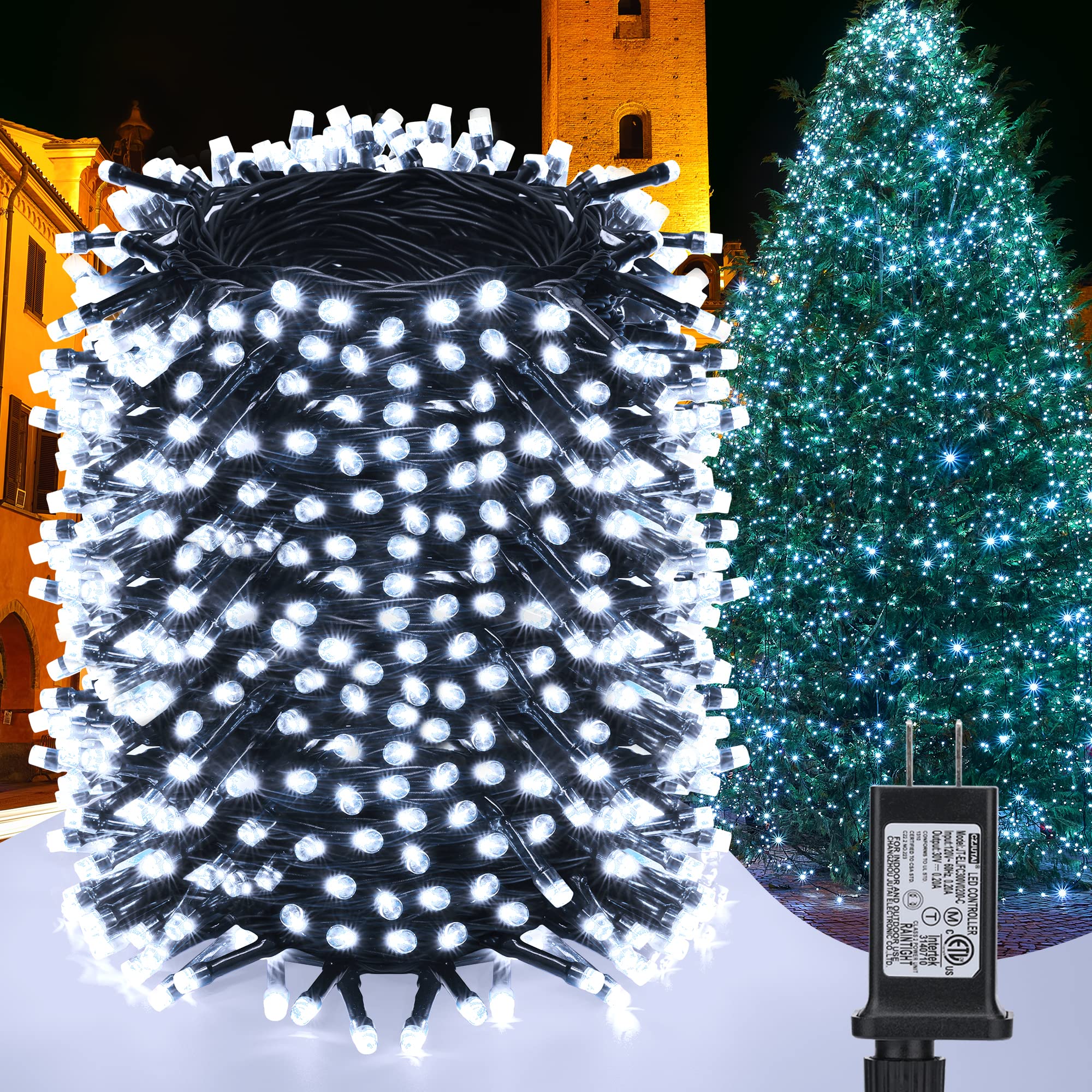 iShabao LED Christmas Lights, 500 LED, 174ft, Waterproof, Green Wire, White, Model LED0823500
