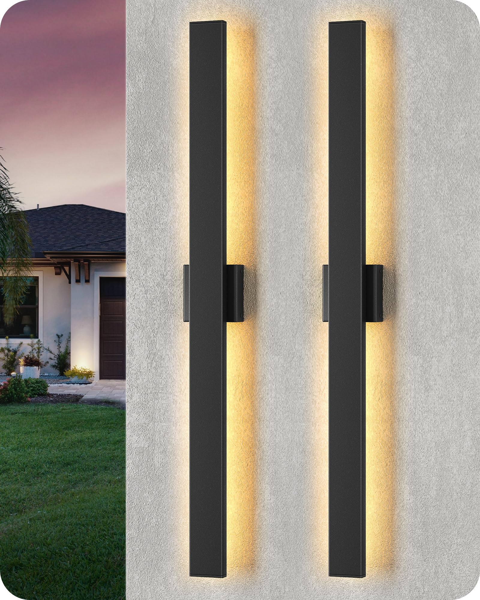 EDISHINE 2 Pack Modern Outdoor Wall Lights, Dimmable 39.4in Linear LED, IP65 Waterproof, Black, Model BD050