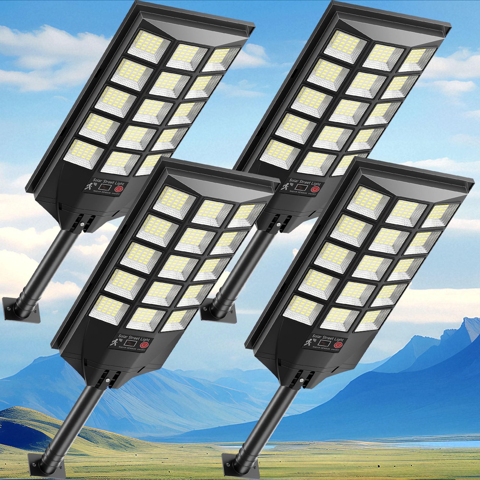 Azeivk Solar Street Lights Outdoor 6500K Motion Sensor with Remote Control, Waterproof, 4 Pack, White