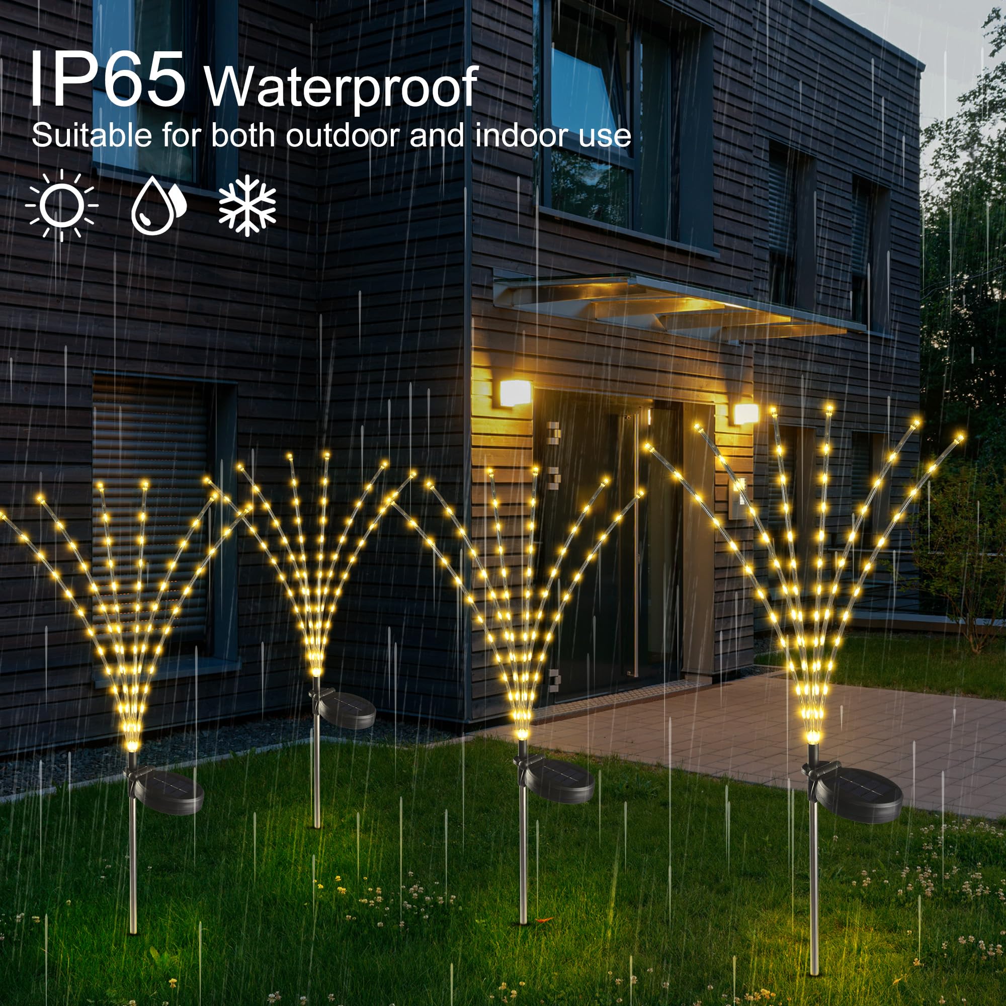 Kemooie 4 Pack Solar Garden Lights, 288 Led Waterproof Warm White Outdoor Pathway Decor