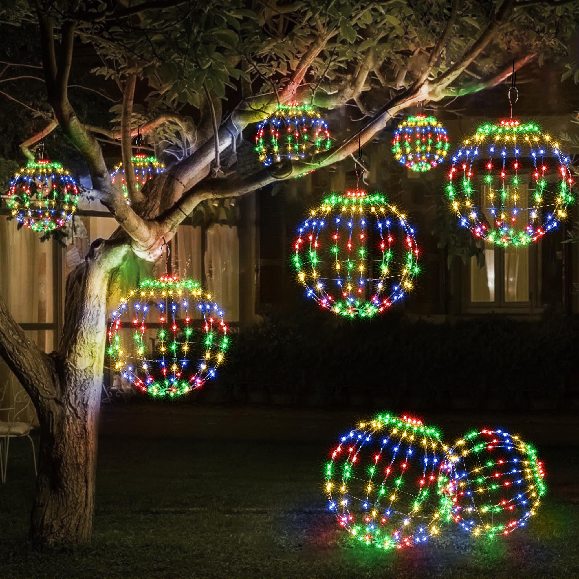 Joomer Christmas Solar Ball Lights  13In & 11In Foldable Metal Sphere Lights Waterproof 8 Modes With Hook  Solar Powered Hanging Globe Light For Outdoor Christmas Decor (2 Pack  Multicolor)