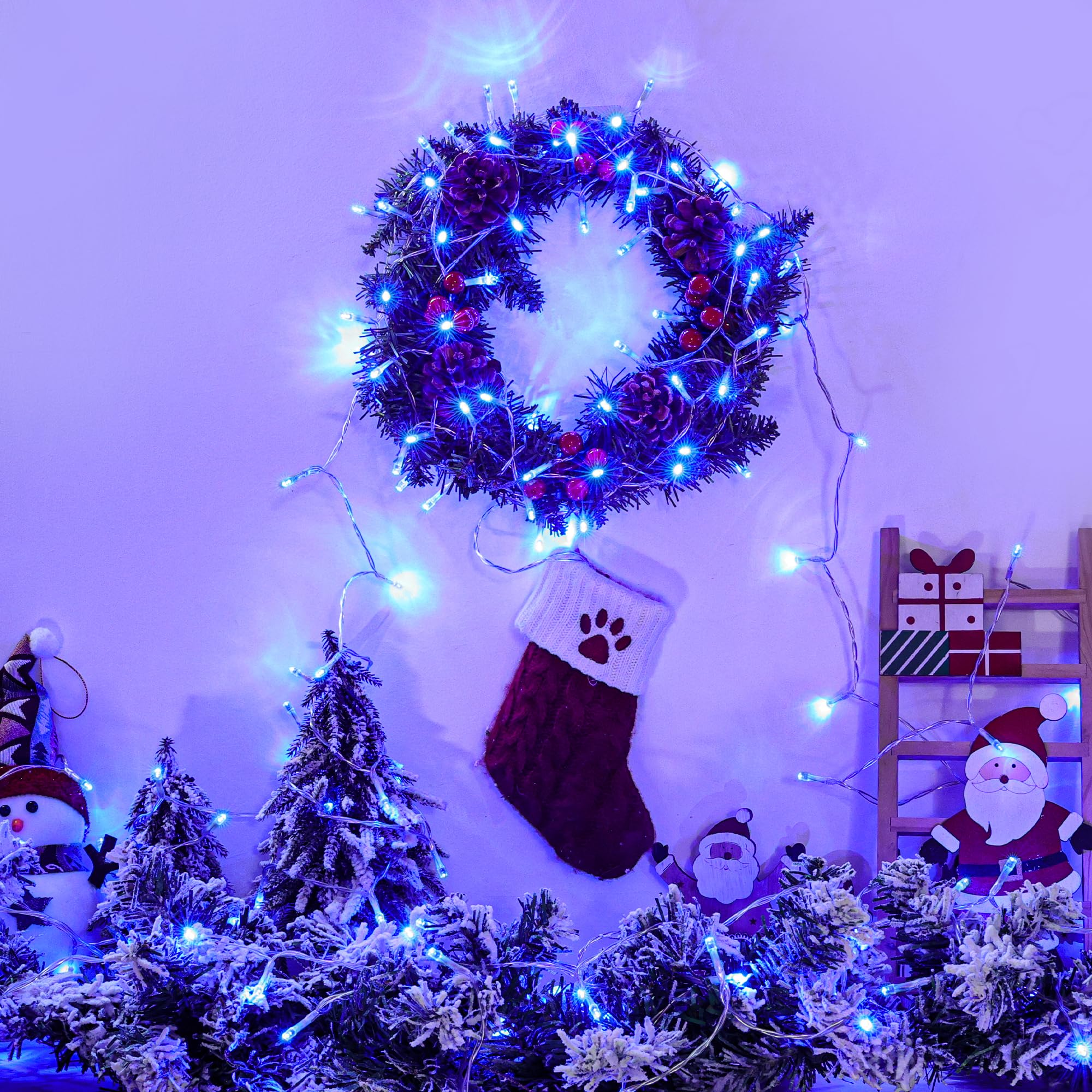 Lomotech Battery Operated Christmas Lights - 4 Pack Total 66Ft 200Leds String Lights 8 Modes Waterproof With Timer For Home  Garden  Party  Holiday  Tree Decoration (Clear Wire  Blue)