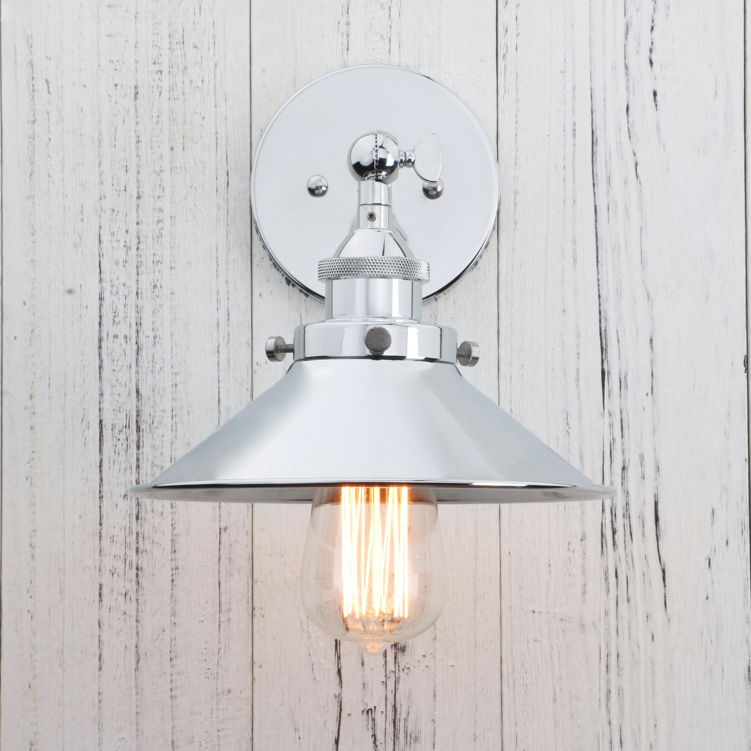 Permo Vintage Industrial Metal Wall Sconce Lighting 180 Degree Adjustable Wall Lamp (Chrome)
