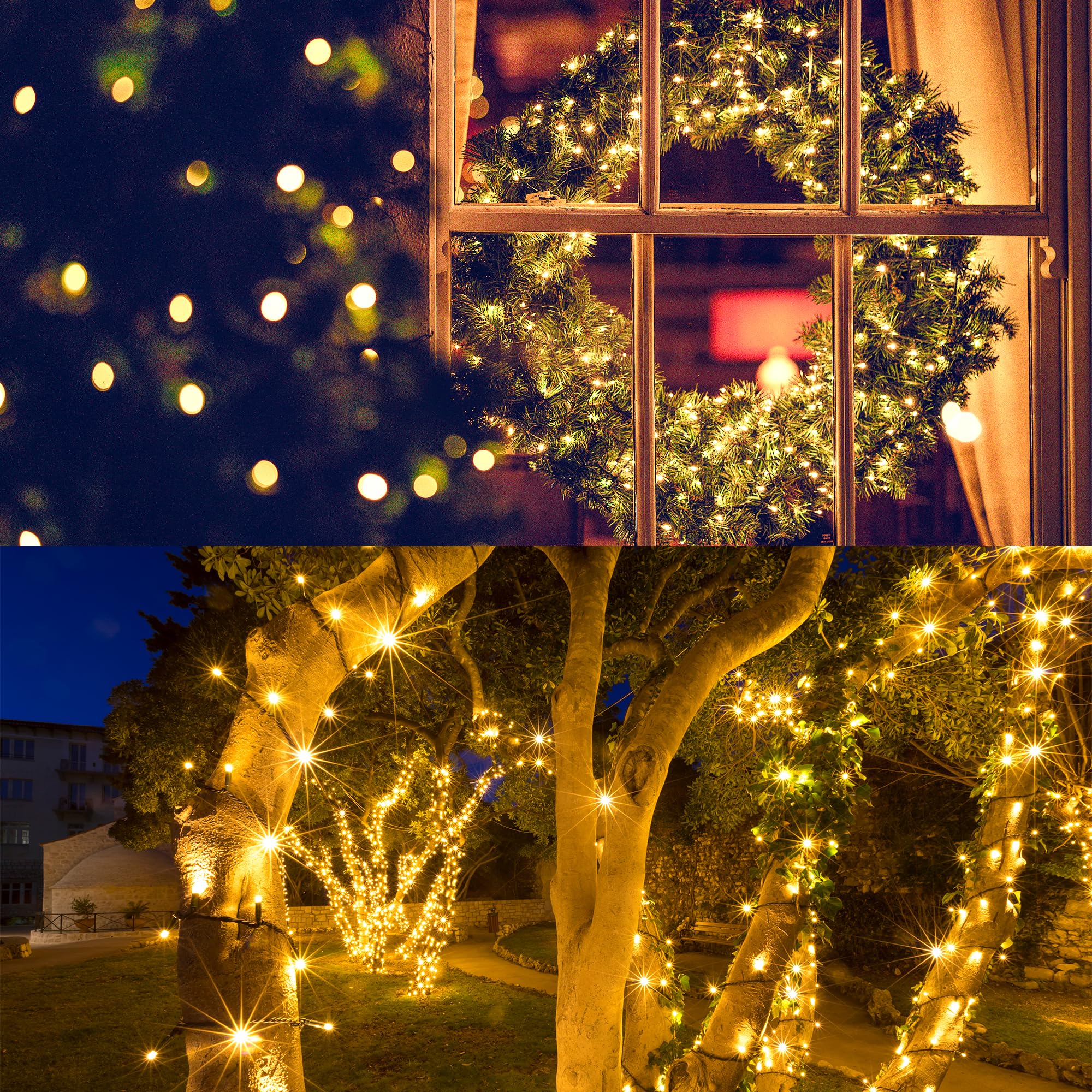 Flechllary 2 Pack Solar String Lights 78Ft 200 LED Warm White Waterproof for Outdoor Yard, Fence, Party, Christmas Tree Decorations