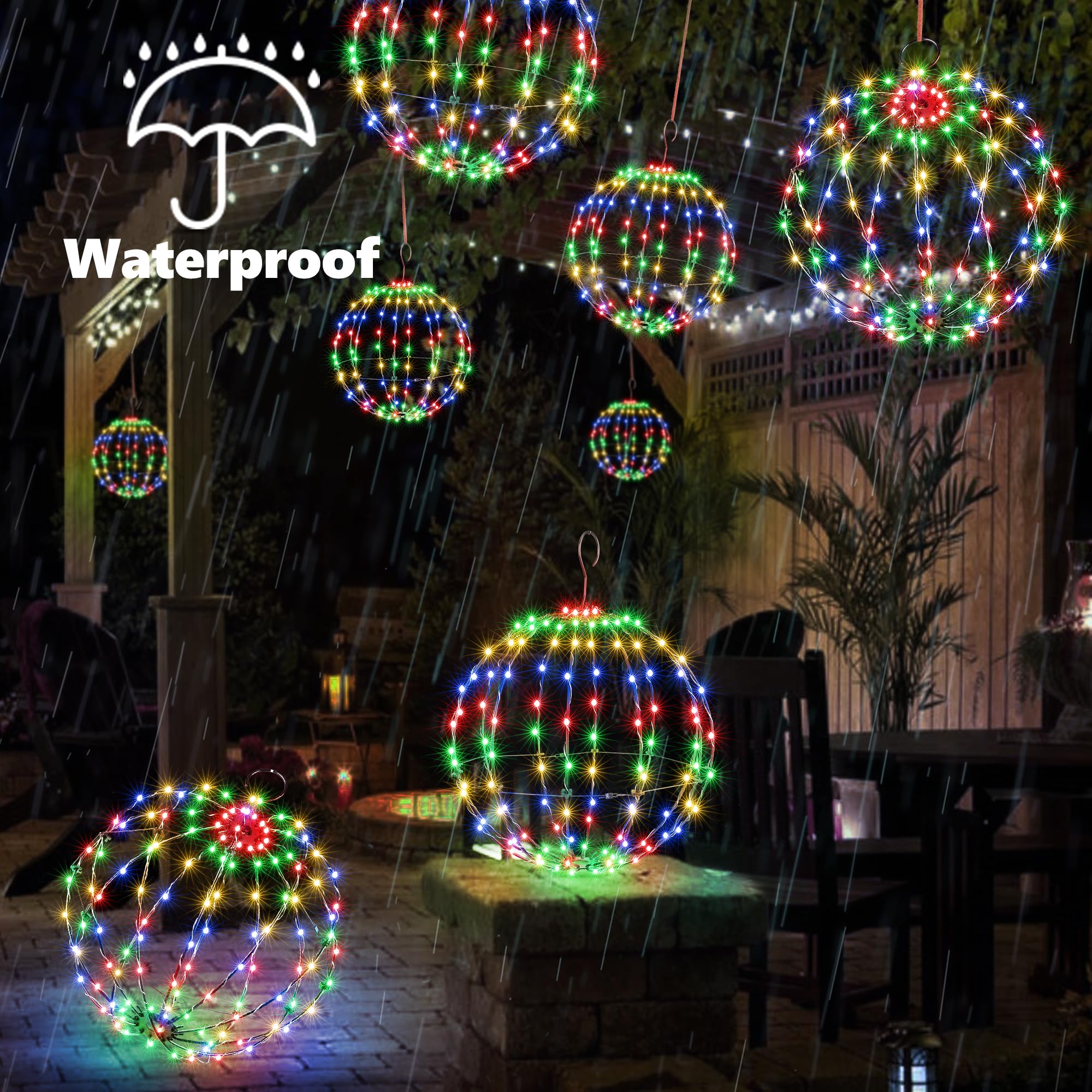 Flacchi Set of 2 Outdoor Hanging Ball Lights - Waterproof Multicolor Fairy Lanterns with 8 Modes, Timer, Battery Operated, Model YZC1PB002