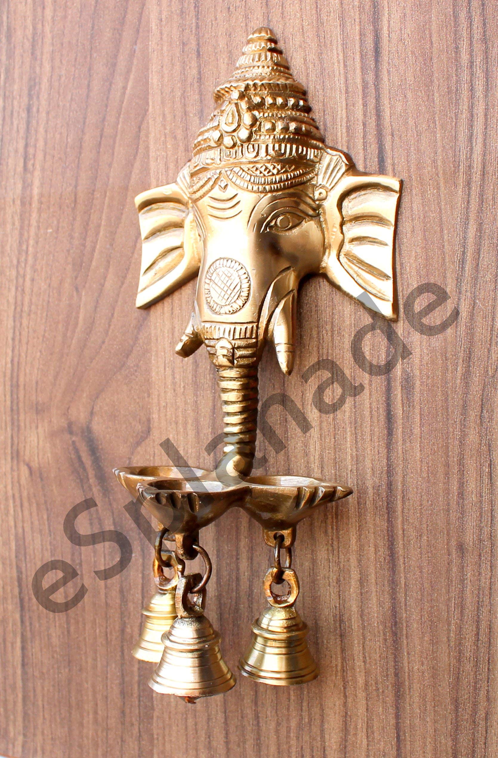 eSplanade Brass Ganesha Wall Hanging Deepak with Bells, 9.5in, Gold, Model: BrassLadduGopal