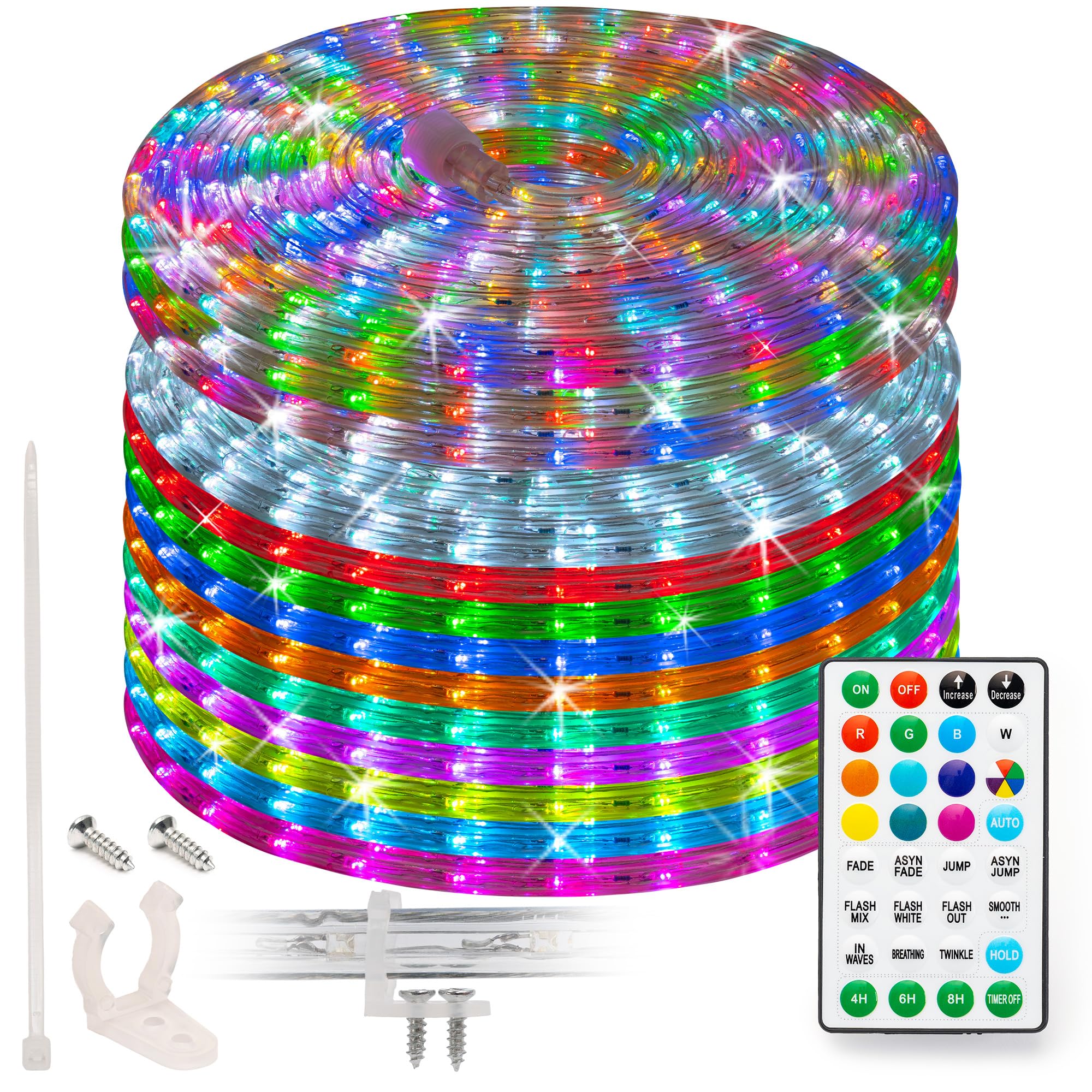 Wyzworks 50Ft 576Leds, 10 Color Changing Outside Rope Light 12-Modes W/Remote Controller, Outdoor Etl Certified Weatherproof Permanent 360 Degree Flexible Bend & Light Emitting Accent Lighting