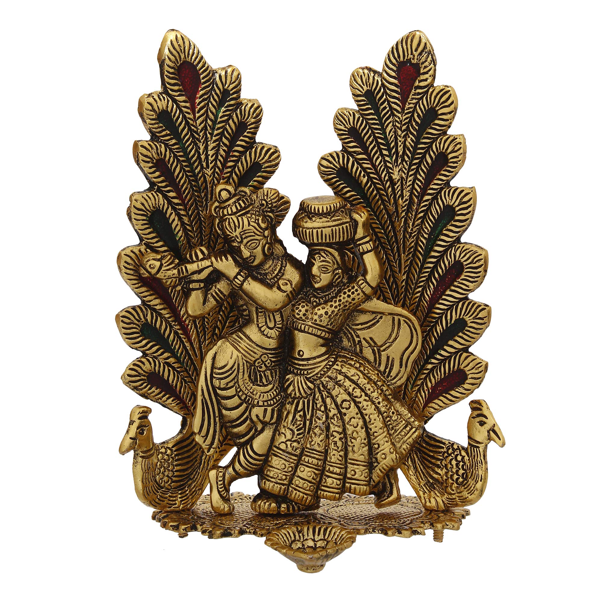 eCraftIndia Decorative Golden Metal Radha Krishna Idol with Diya Decorative Showpiece for Home Decor Pooja Room Temple & Gift