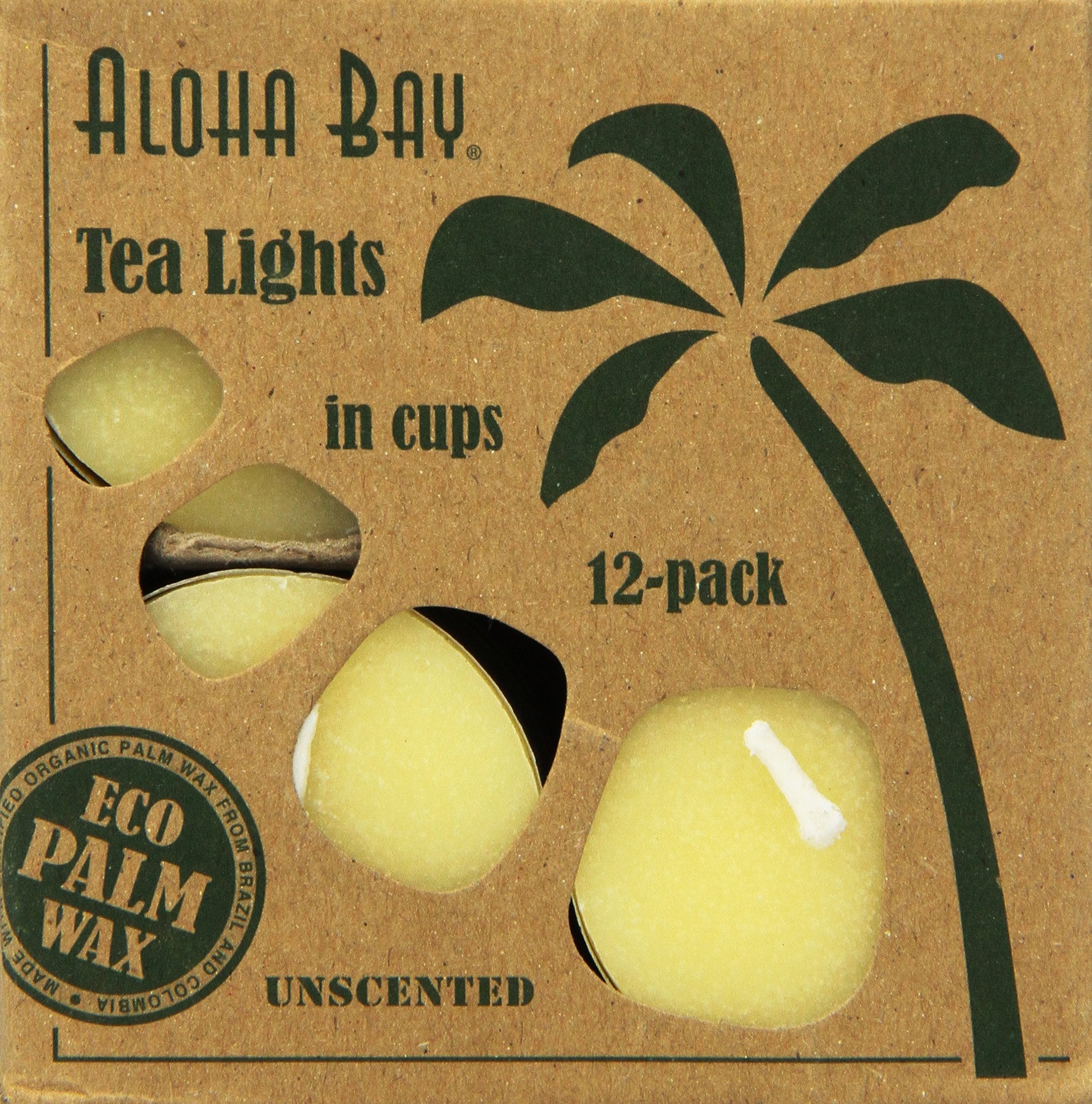 Aloha Bay Palm Wax Tea Lights with Aluminum Holder, 12 Count, Model 486, Cream Color