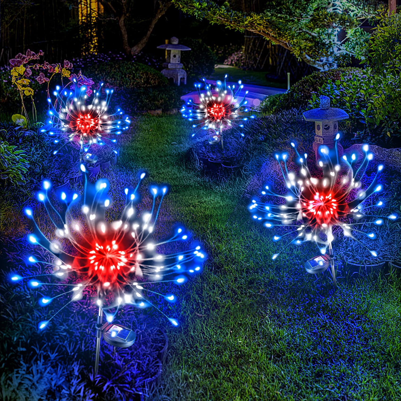Anordsem Solar Garden Lights Outdoor: Bendable Copper Wire with 120 LED Firework Beads - Waterproof 2 Red Lighting Modes for Yard Patio Path - Gardening Gifts for Homeowner Gardener