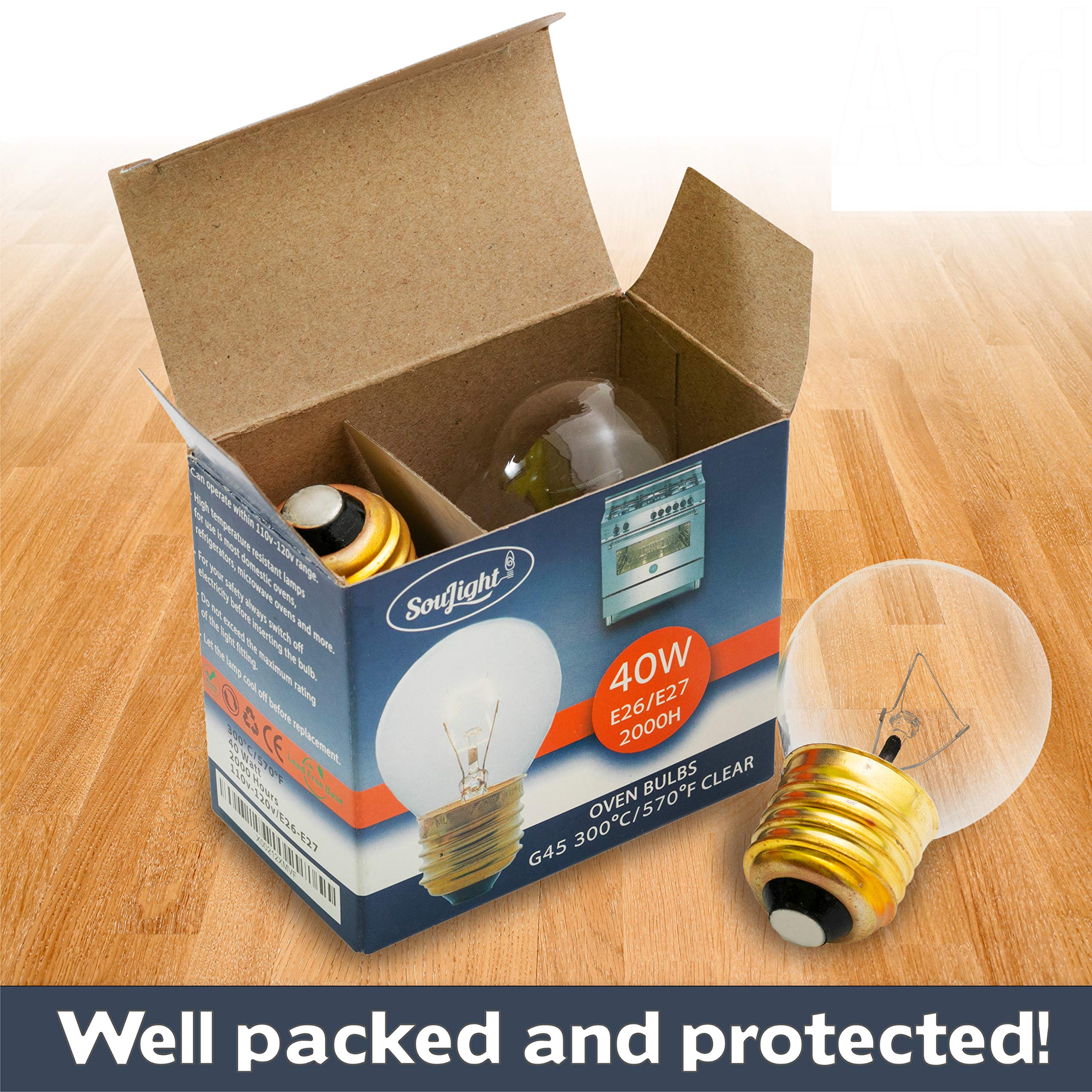 Soulight Oven Light Bulbs – 40W Incandescent, Warm White, G45 E26/E27, 400 Lumens, 2 Pack