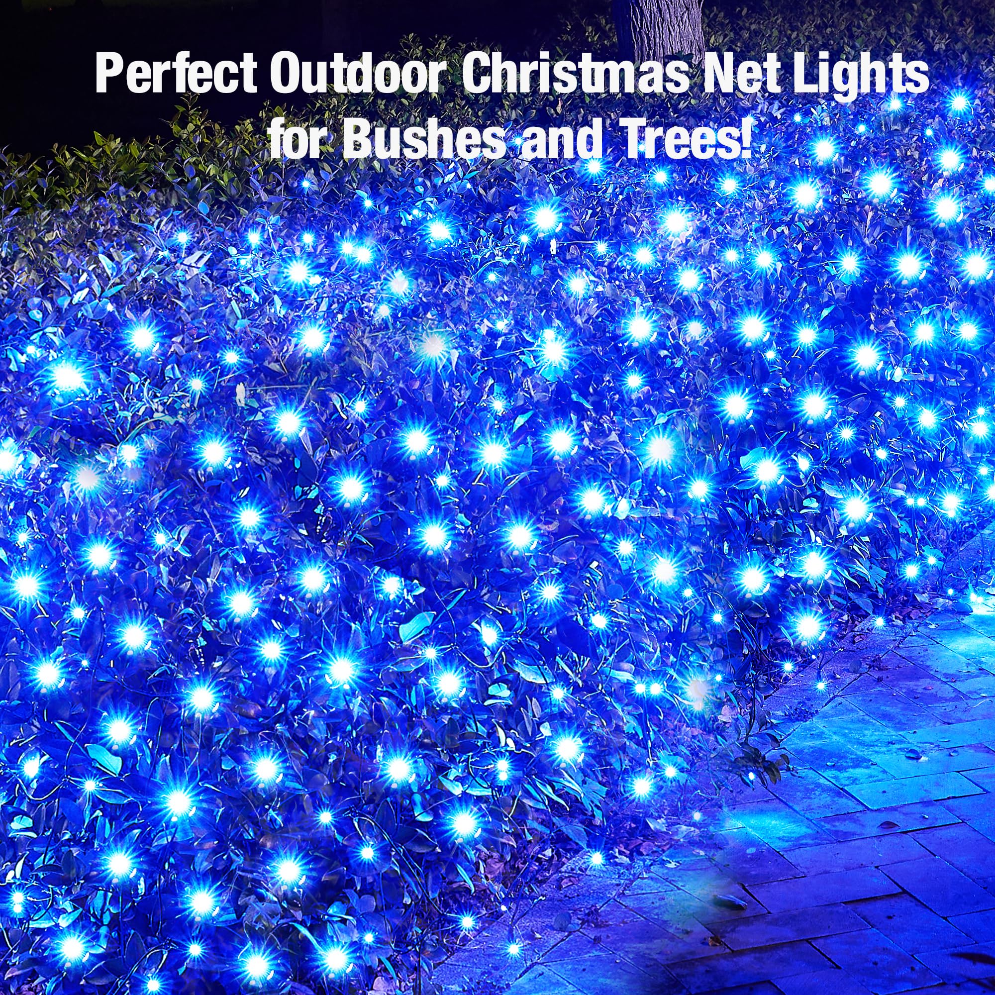 Sylampow Led Blue Christmas Net Lights Outdoor Christmas Bushes Lights 120Led 6Ftx5Ft, Connectable Outdoor Indoor Christmas Mesh