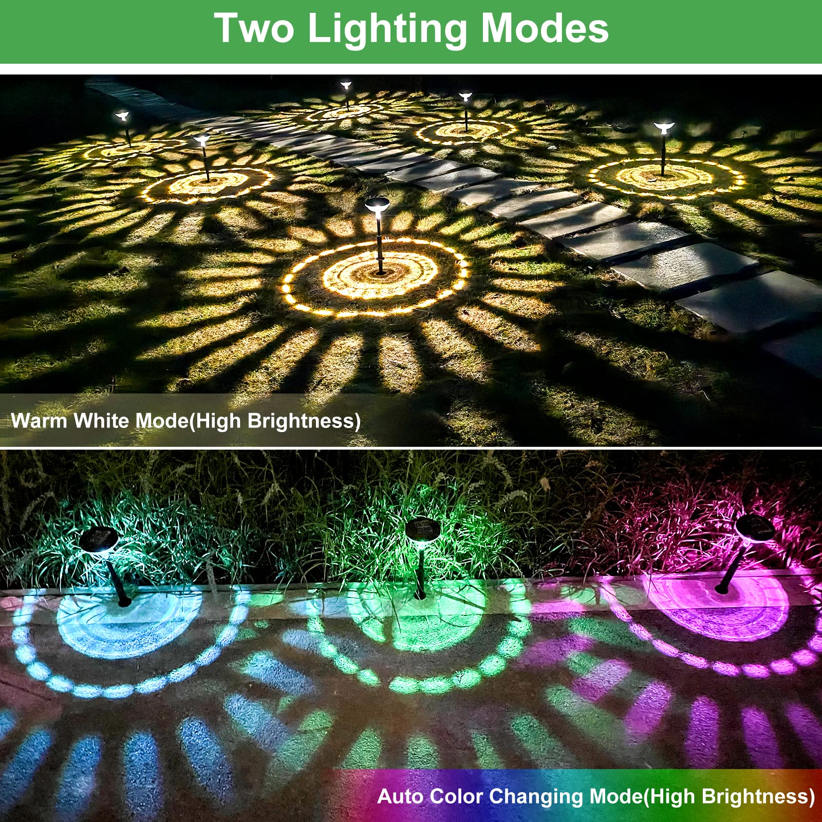Nupostai Solar Pathway Lights 8 Pack, Color Changing & Warm White, IP67 Waterproof, Black, Outdoor Garden Decorative Lighting