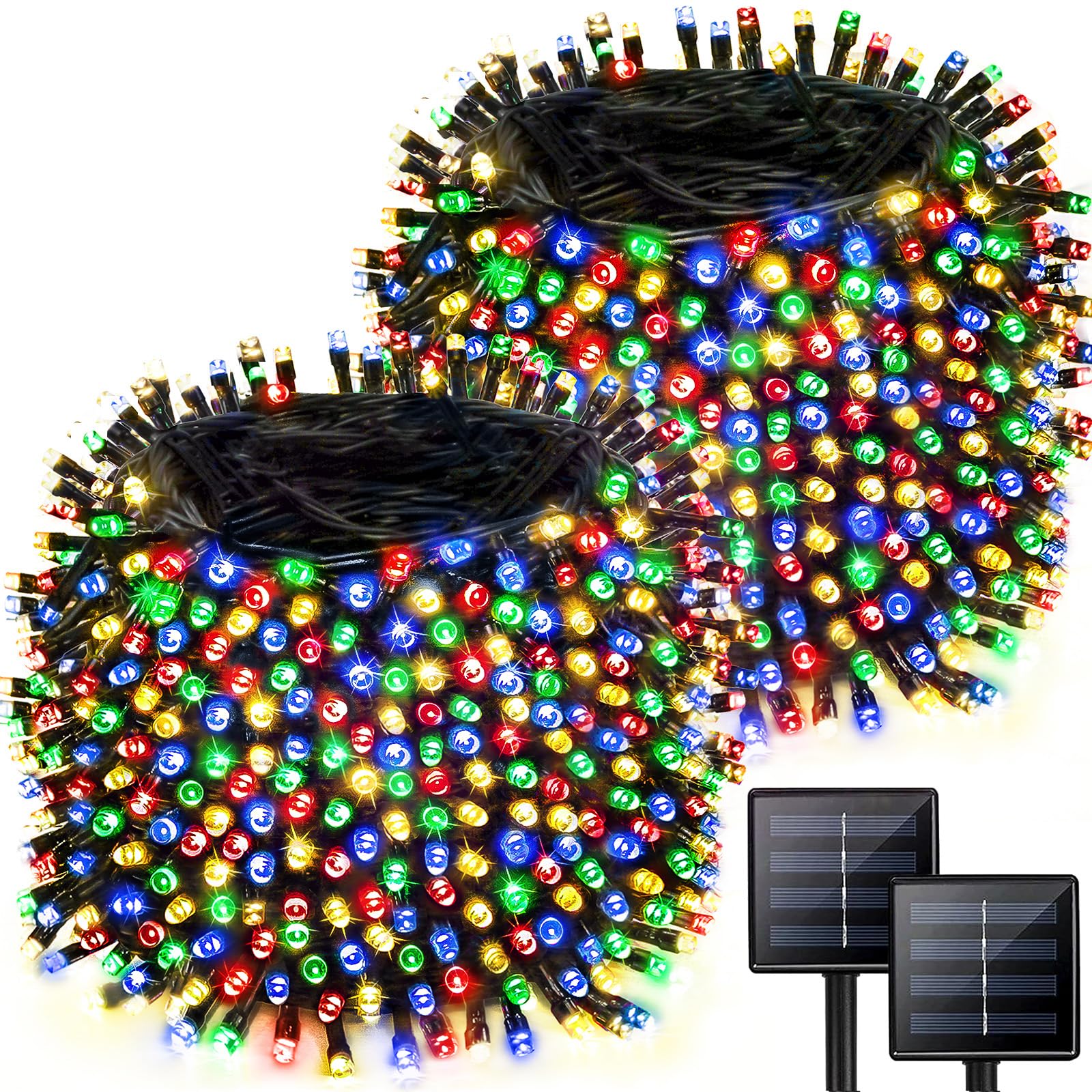 Albelt Solar String Lights, 2-Pack 85FT, Waterproof, 8 Lighting Modes, 480 LED, Multicolor for Outdoor Garden Party Decorations