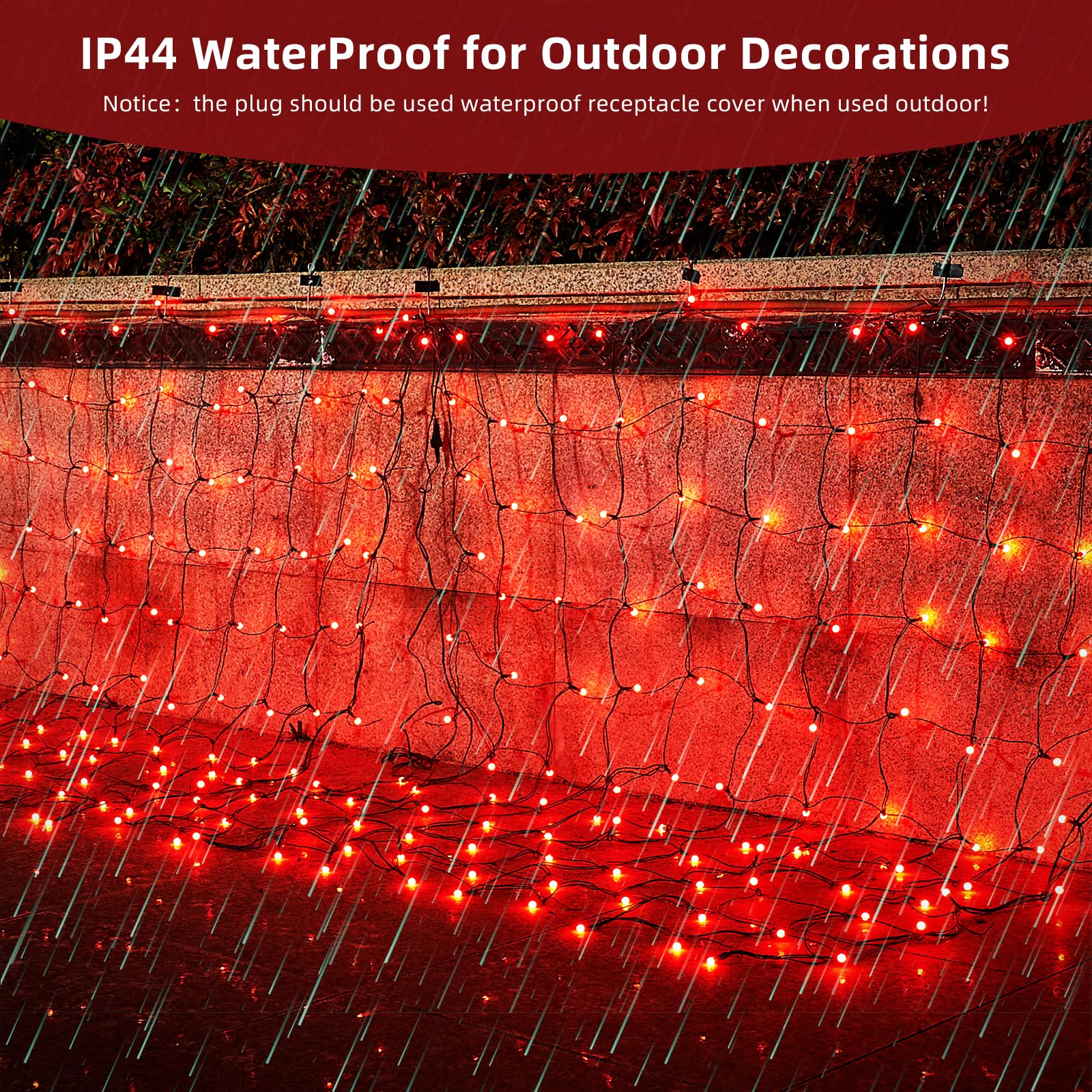 KiflyTooin Christmas Net Lights 121 LED Red Fairy Mesh Light 5ft x 5ft Model GP-SW290DC0125-IP44 for Outdoor Indoor Use