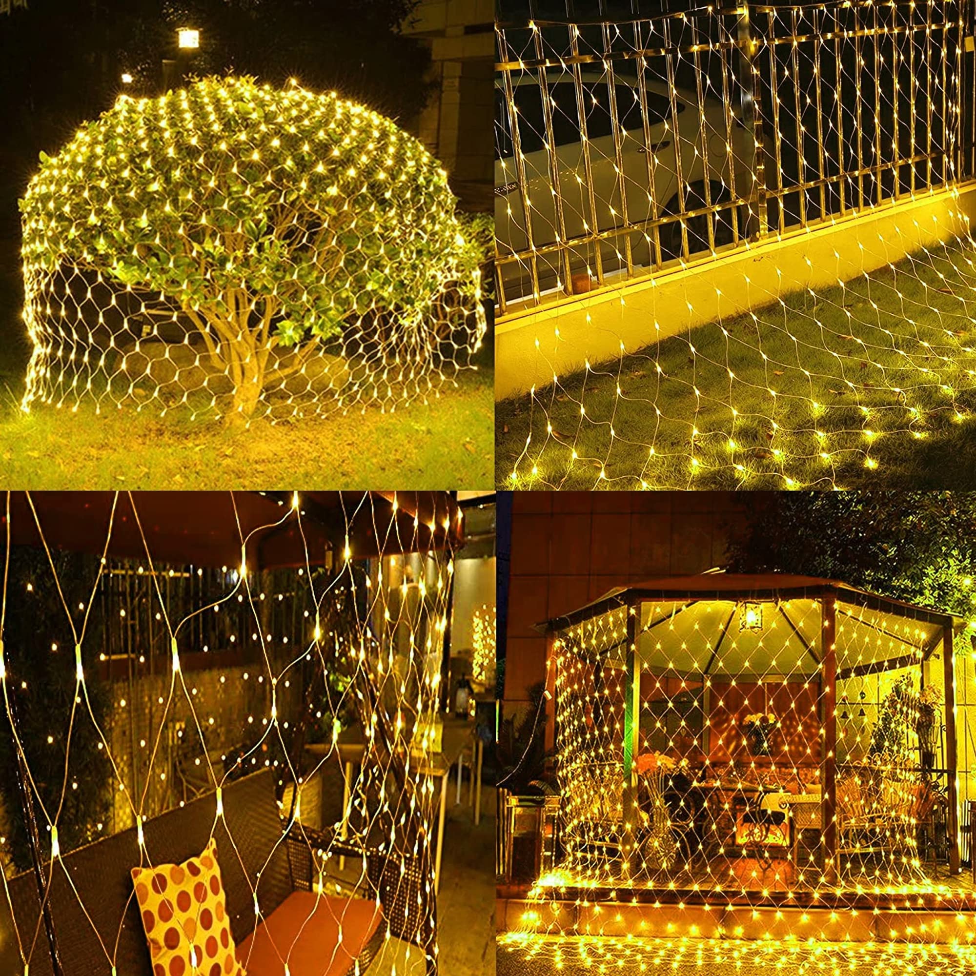 Funpeny 360 Led Net Lights 12Ft X 5Ft Warm White Waterproof Christmas Outdoor String Lights