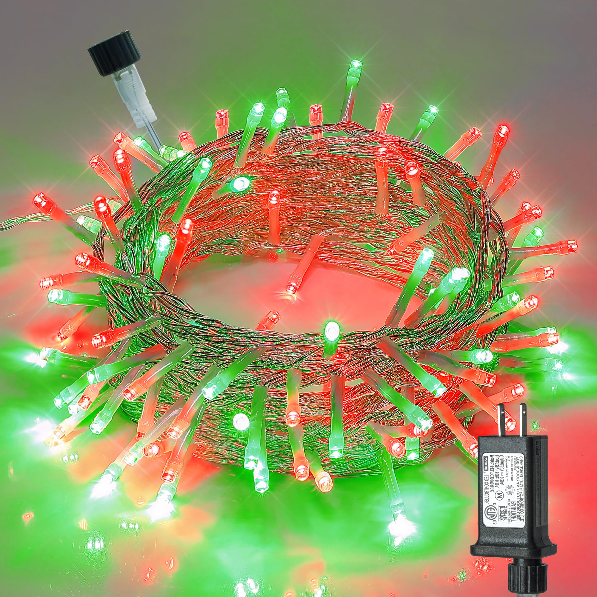 Hopolon Christmas String Lights, 100 LED, 33FT Waterproof Twinkle Lights, Red and Green, Model QX-U-O-S-100-10-RG-C