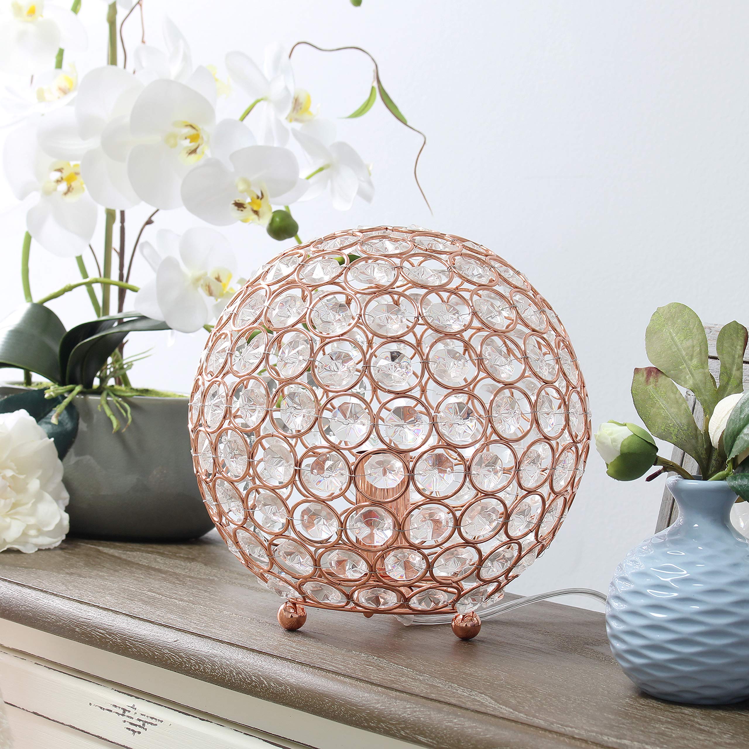 Elegant Designs Table Lamp, 8in Crystal Ball Sequin, Rose Gold, Model LT1026-RGD, Accent Lighting for Living Room Decor