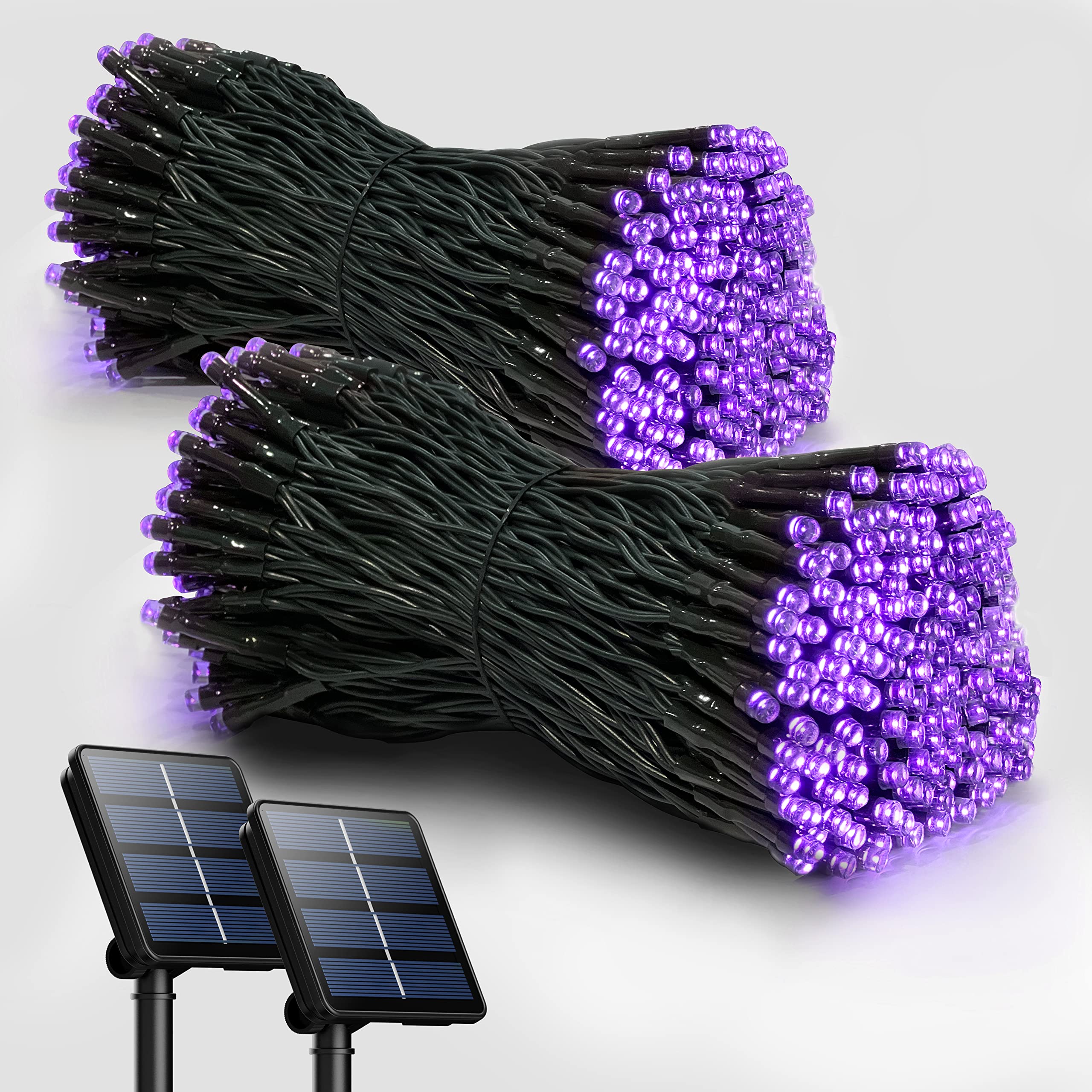 Selarlyt 2 Pack Solar String Lights, 200 LED, 72FT, Waterproof, Purple, 8 Lighting Modes for Garden, Patio, Balcony, Xmas, Wedding, Party