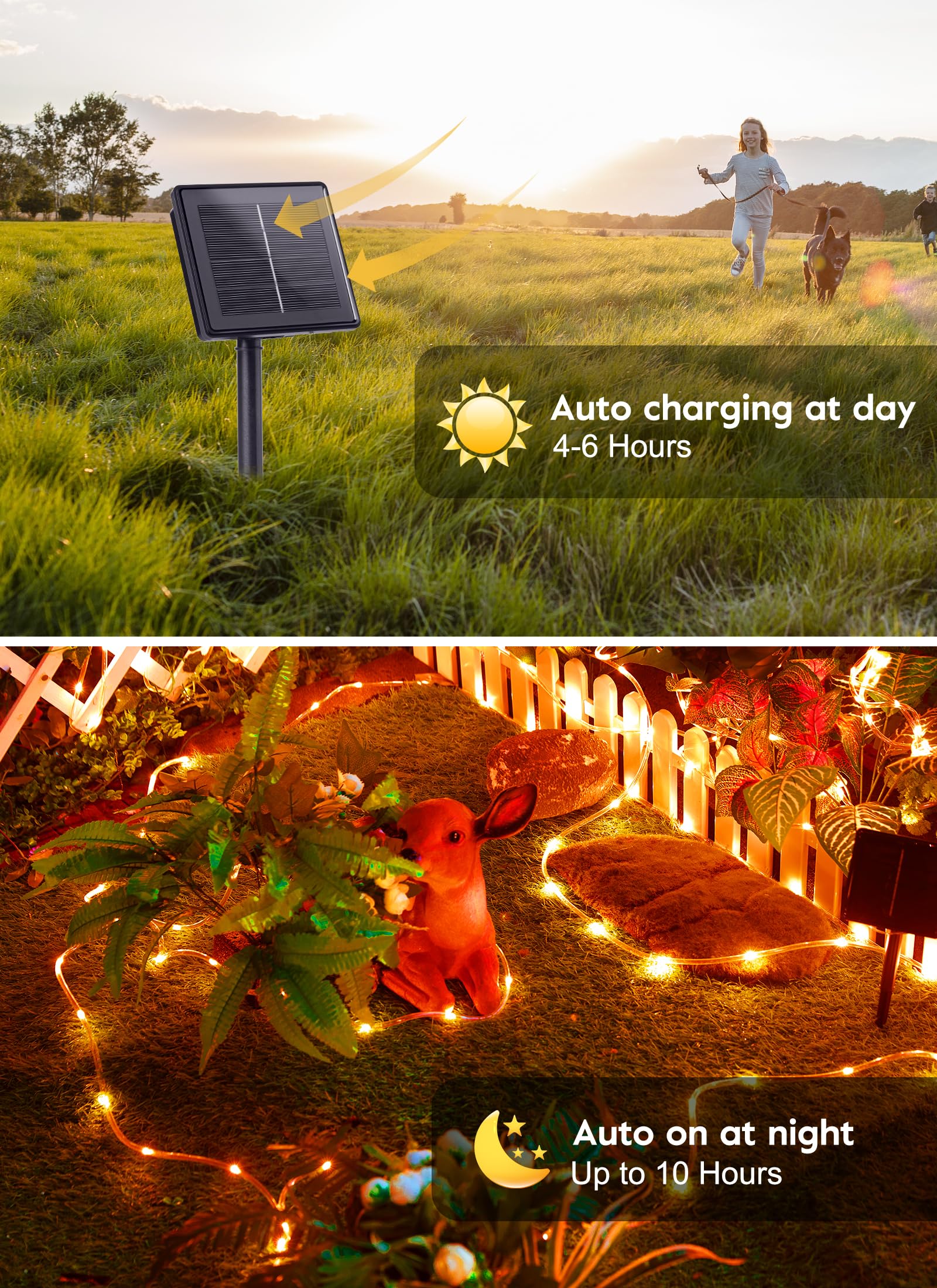 Brightown Solar Rope Lights, 39Ft 100Led Outdoor Solar String Lights, Ip65 Waterproof Solar Powered Fairy Lights With 8 Lighting Modes For Christmas Party Garden Yard Home Tree Decoration, Orange