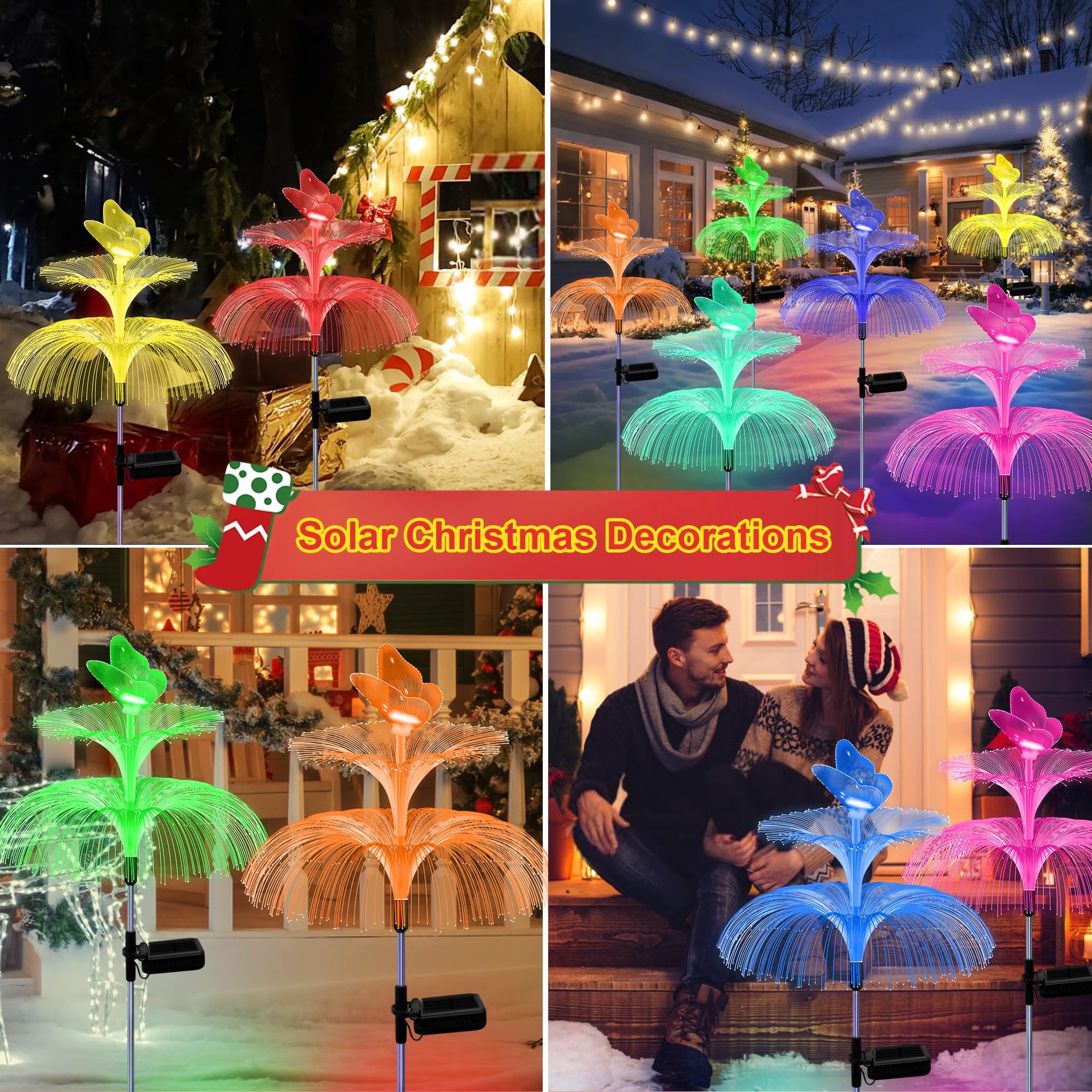 4 Pack Solar Garden Lights, Gardening Birthday Gifts For Mom Grandma Women, Waterproof 7 Color Changing Jellyfish Lights With Bu