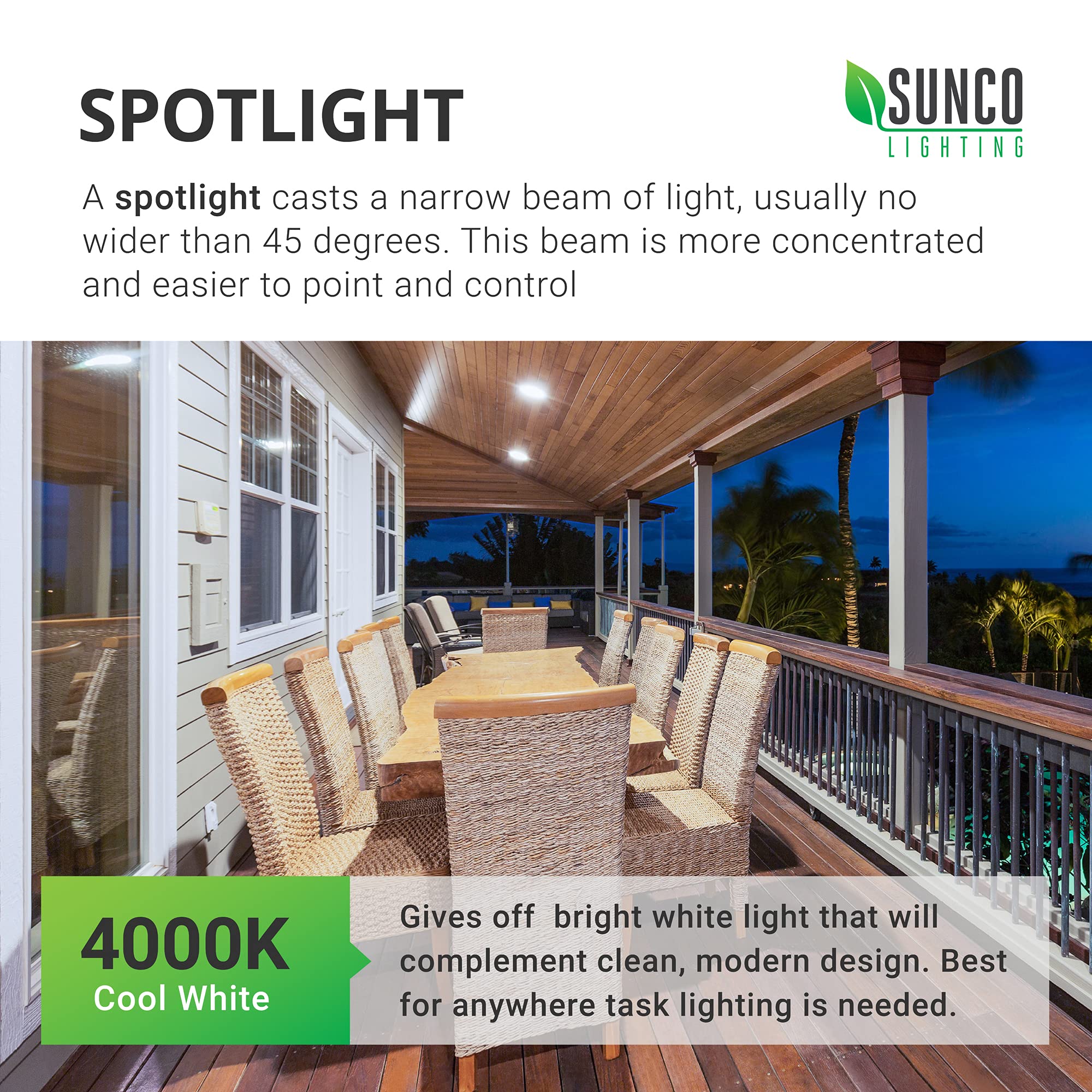 Sunco Outdoor Led Flood Light, Waterproof Par38 Dusk To Dawn Bulb, 1250 Lm, 120W Equivalent 15W, Exterior, Wet-Rated, 4000K Cool