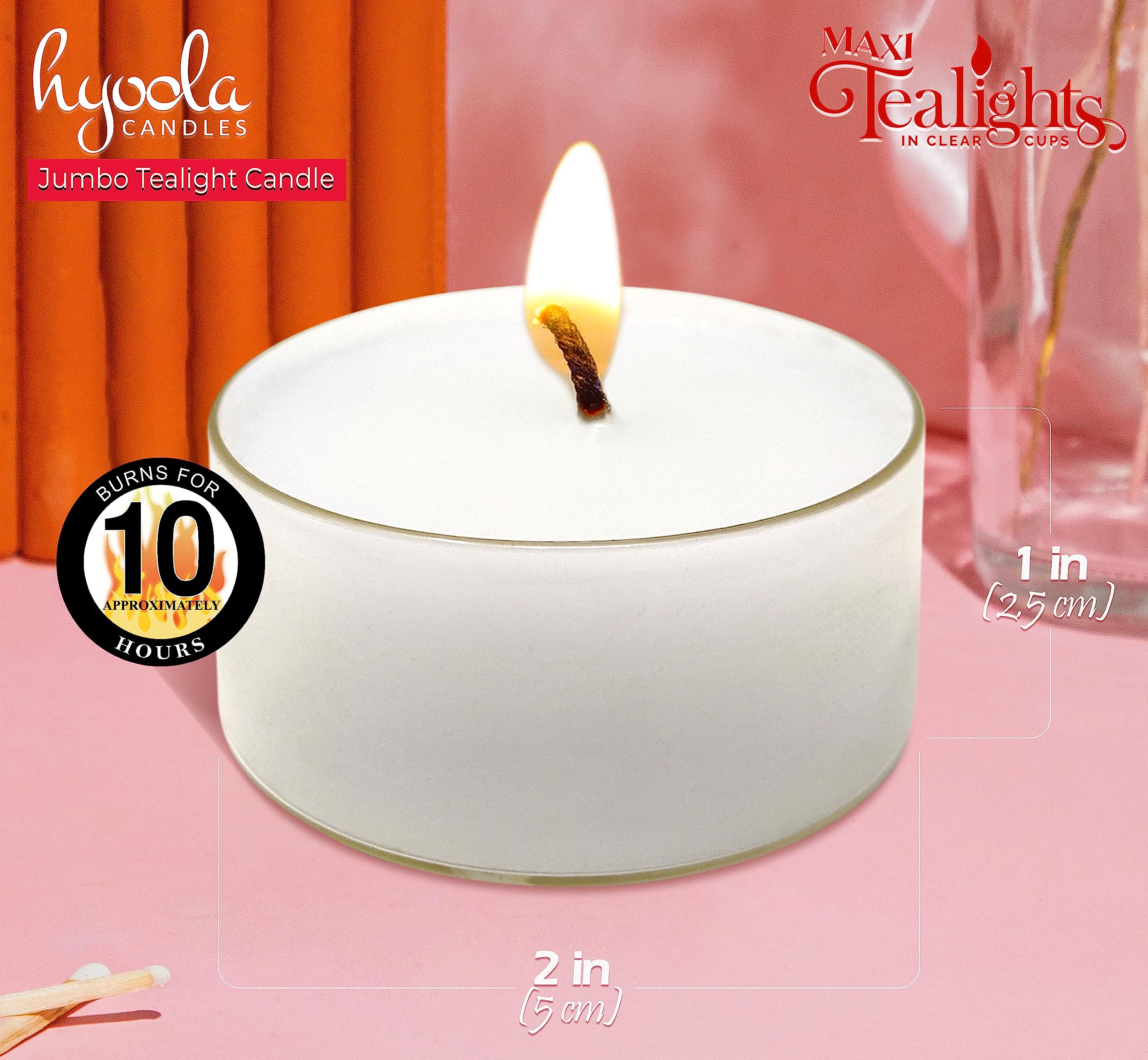 Hyoola Tea Light Candles - 16 Pack Jumbo Unscented - 10 Hour Long Burning White Wax - Model H28012