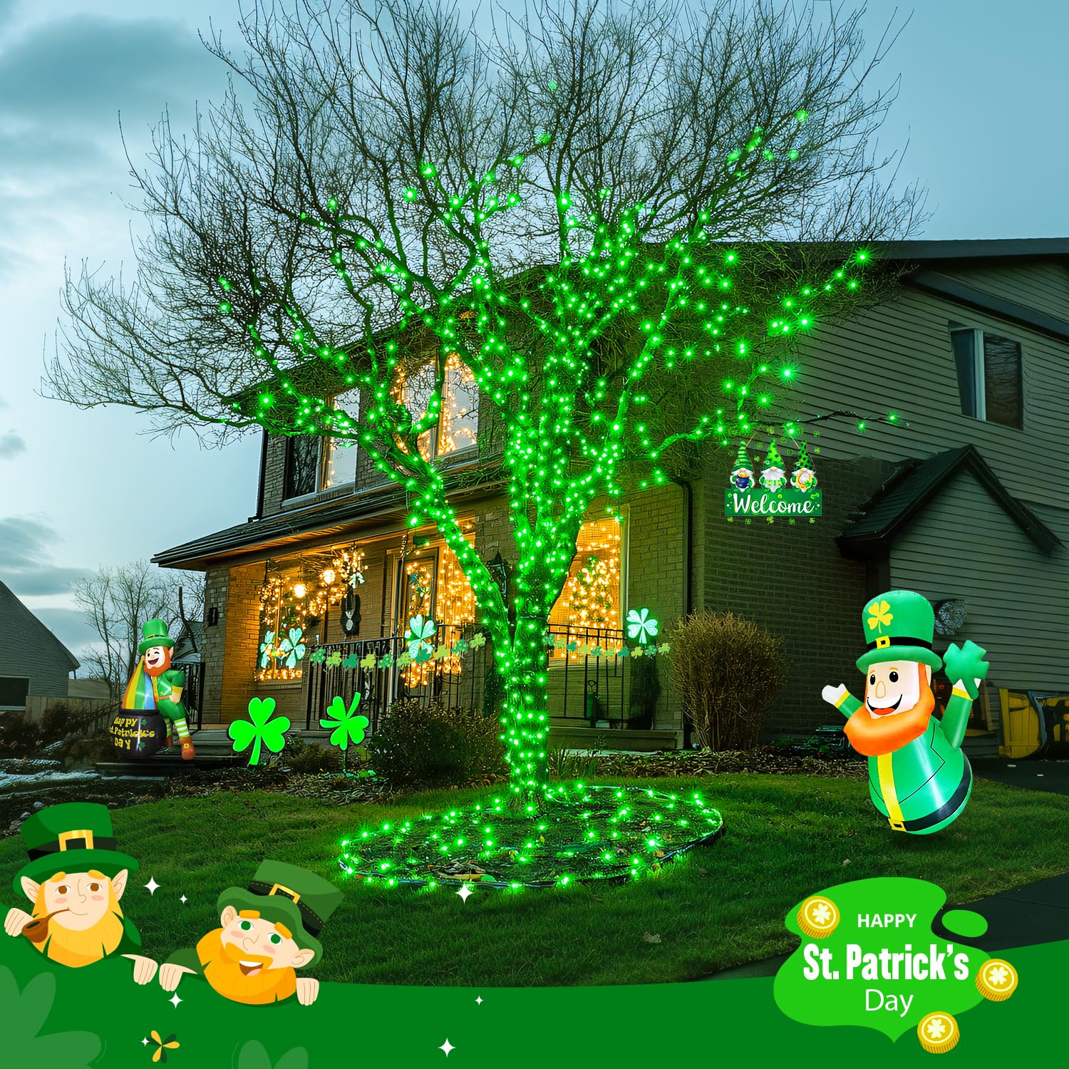 Jmexsuss 2 Pack 100 Led Green Lights For St Patricks Day, Each 33 Ft Green Battery Operated String Lights, Christmas Lights Indo