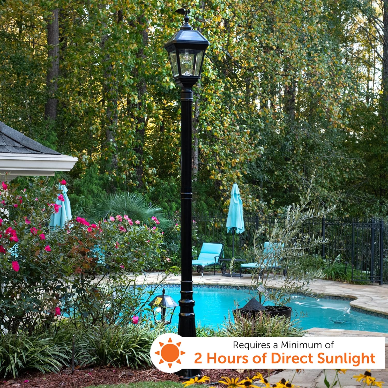 Gama Sonic Imperial Ii Outdoor Post Light, 2700K Warm White, Black Resin, Clear Lens, 3 Fitter, Model 96B50012