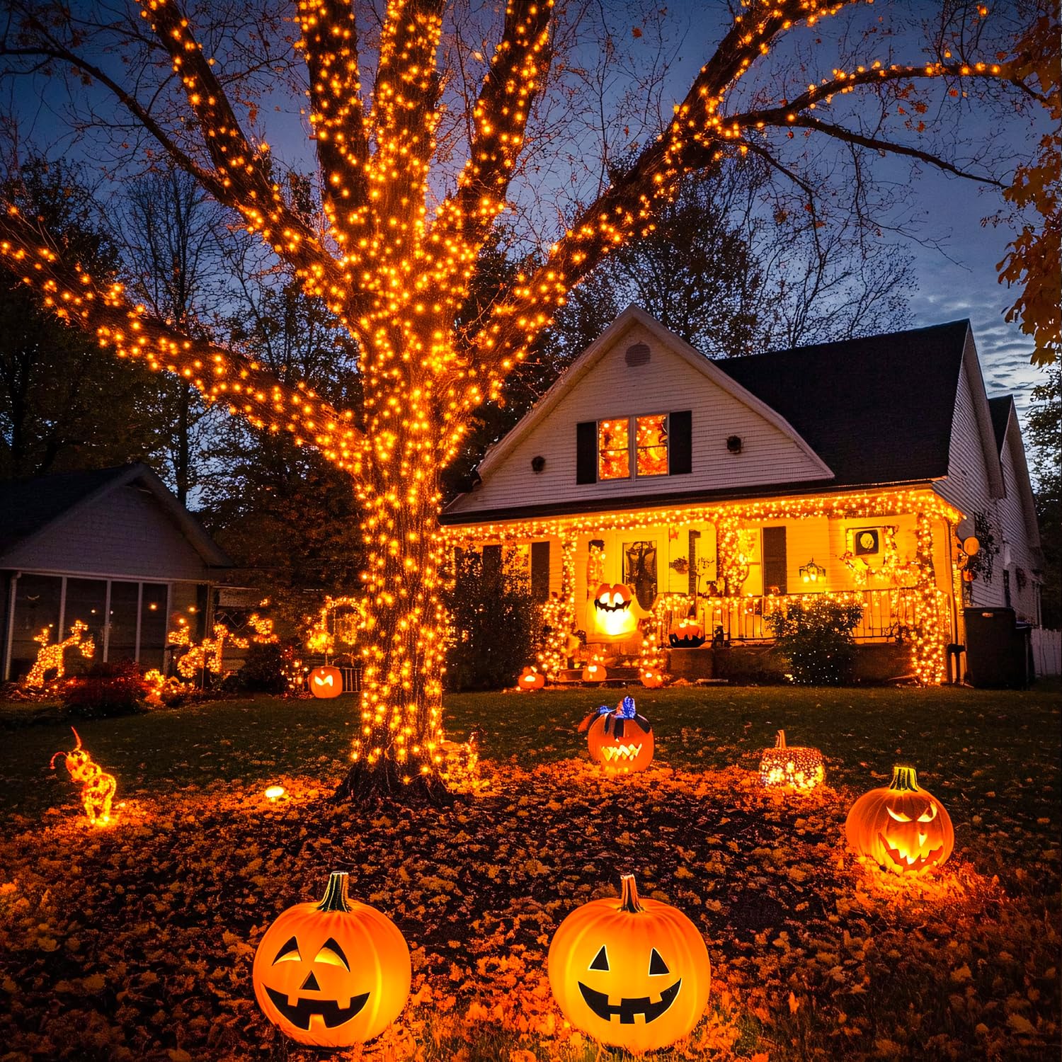 JMEXSUSS Solar Halloween Lights, 100 LED, 33ft, Waterproof, 8 Modes, Orange, Model EXS-S-0100, 2 Pack