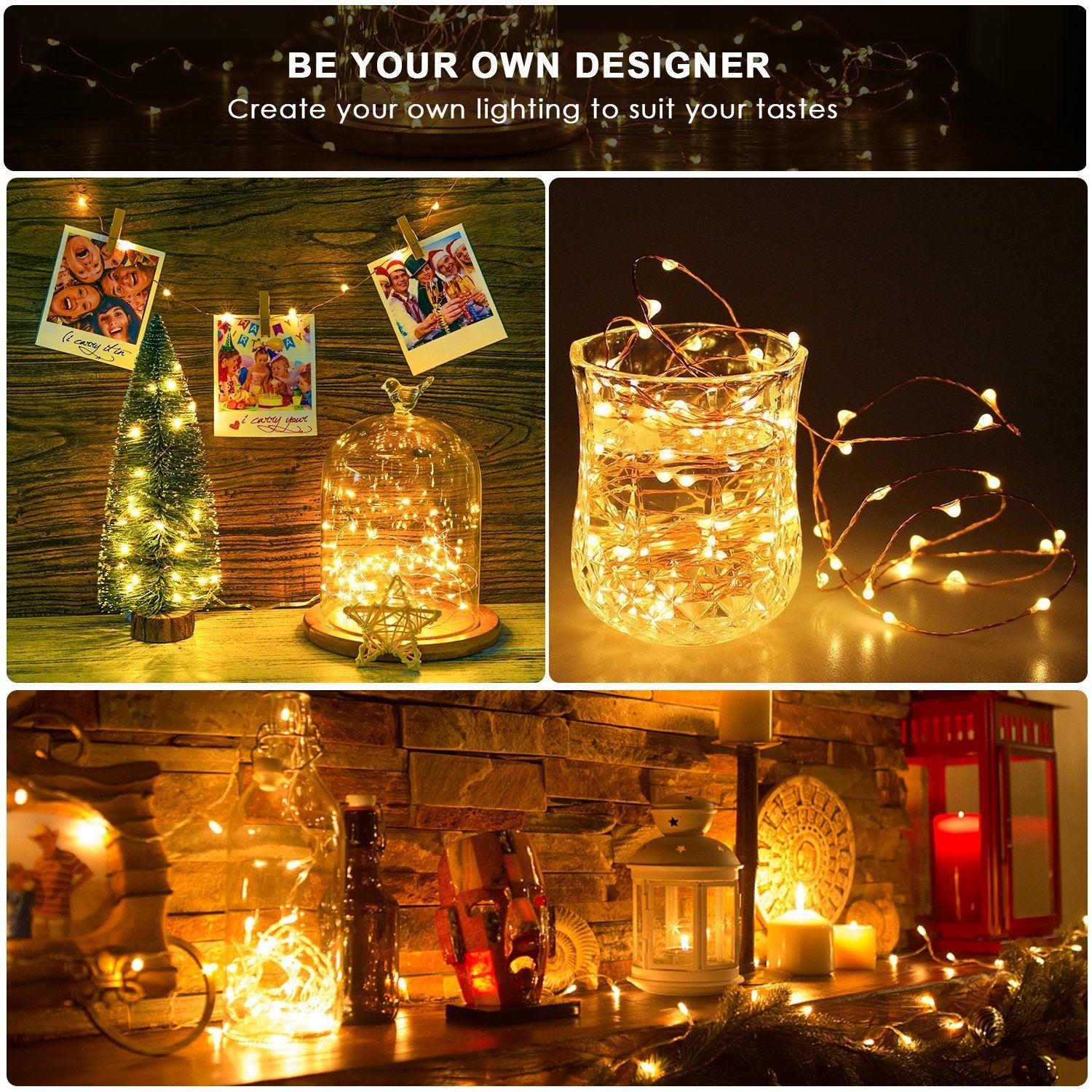 ANJAYLIA Fairy Lights 100 LED Battery Operated Waterproof String Lights 33ft 2 Pack Warm White Model AN-002