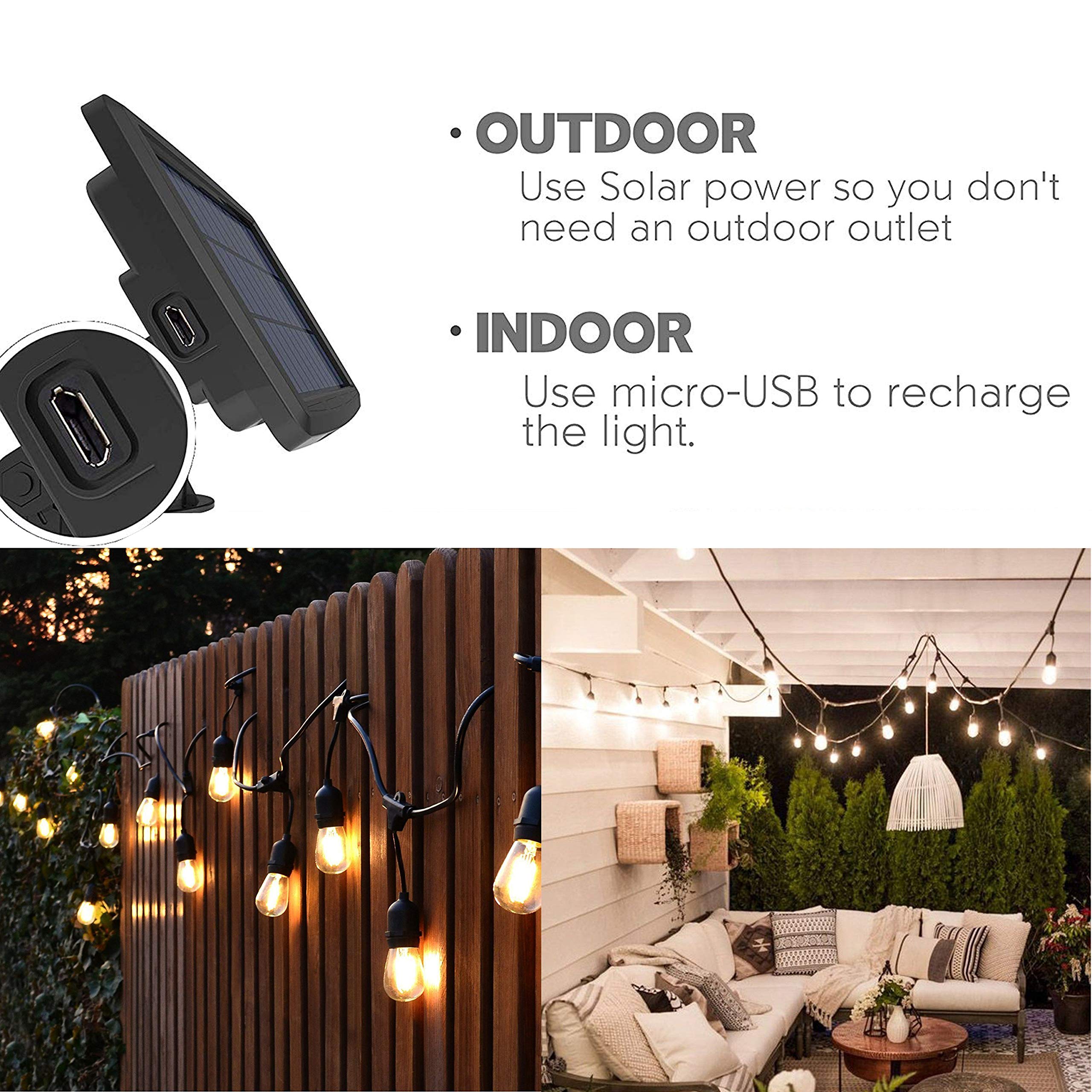 Magicpro Solar String Lights, 15 Led Bulbs Waterproof Heavy Duty Outdoor 44 Ft For Garden Yard Deck Warm White